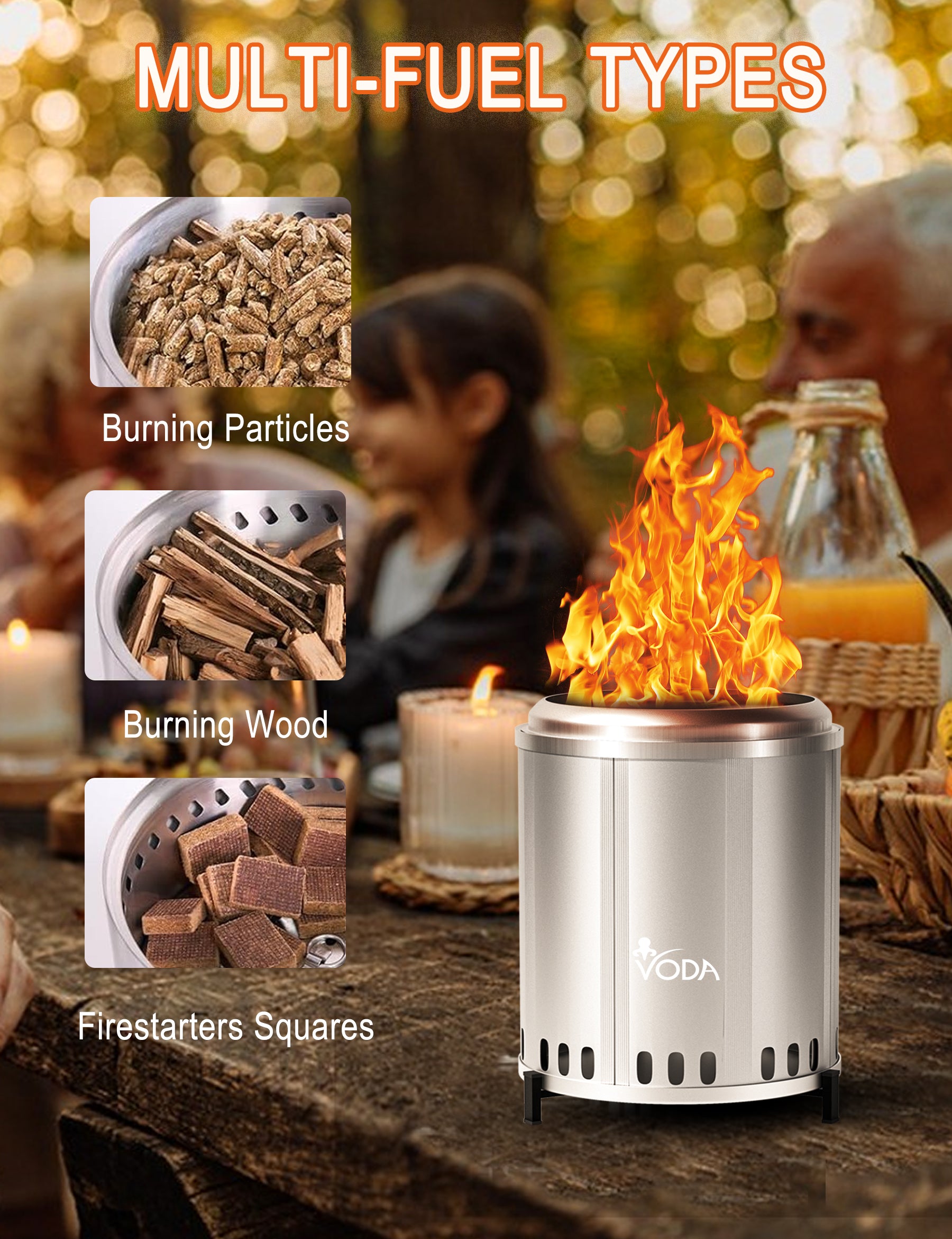 VODA 9 Small Tabletop Smokeless Fire Pit - Portable Outdoor Wood Burning Campfire for Patio, Backyard, Camping & Picnic - Perfect for S'mores, Warmth & Ambience