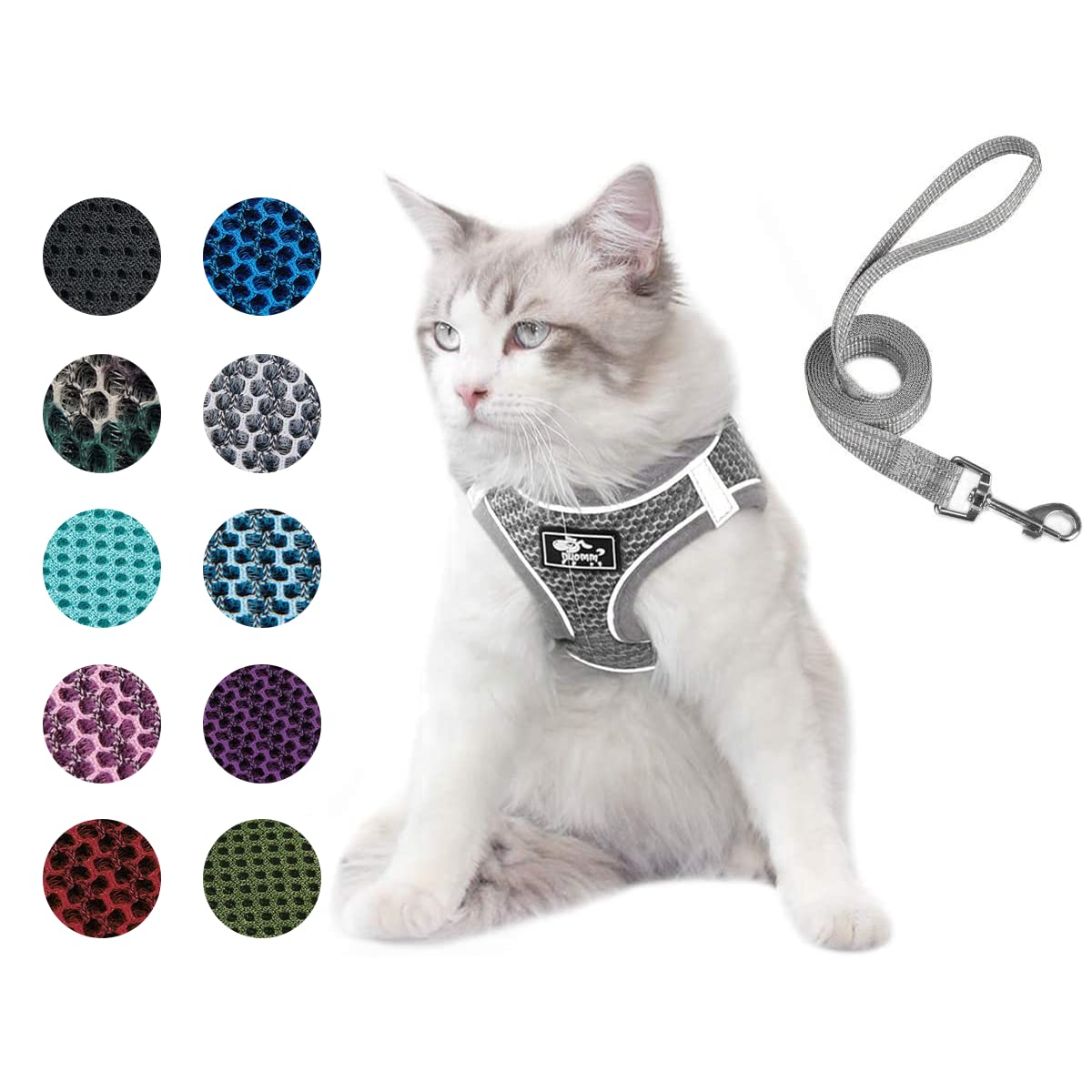 Escape-Proof Adjustable Reflective Dog & Cat Harness with Leash - Soft Mesh Comfort Fit No-Pull No-Choke Pet Vest for Small & Medium Dogs - Perfect for Walking, Training & Outdoor Adventures (Grey, Size L)