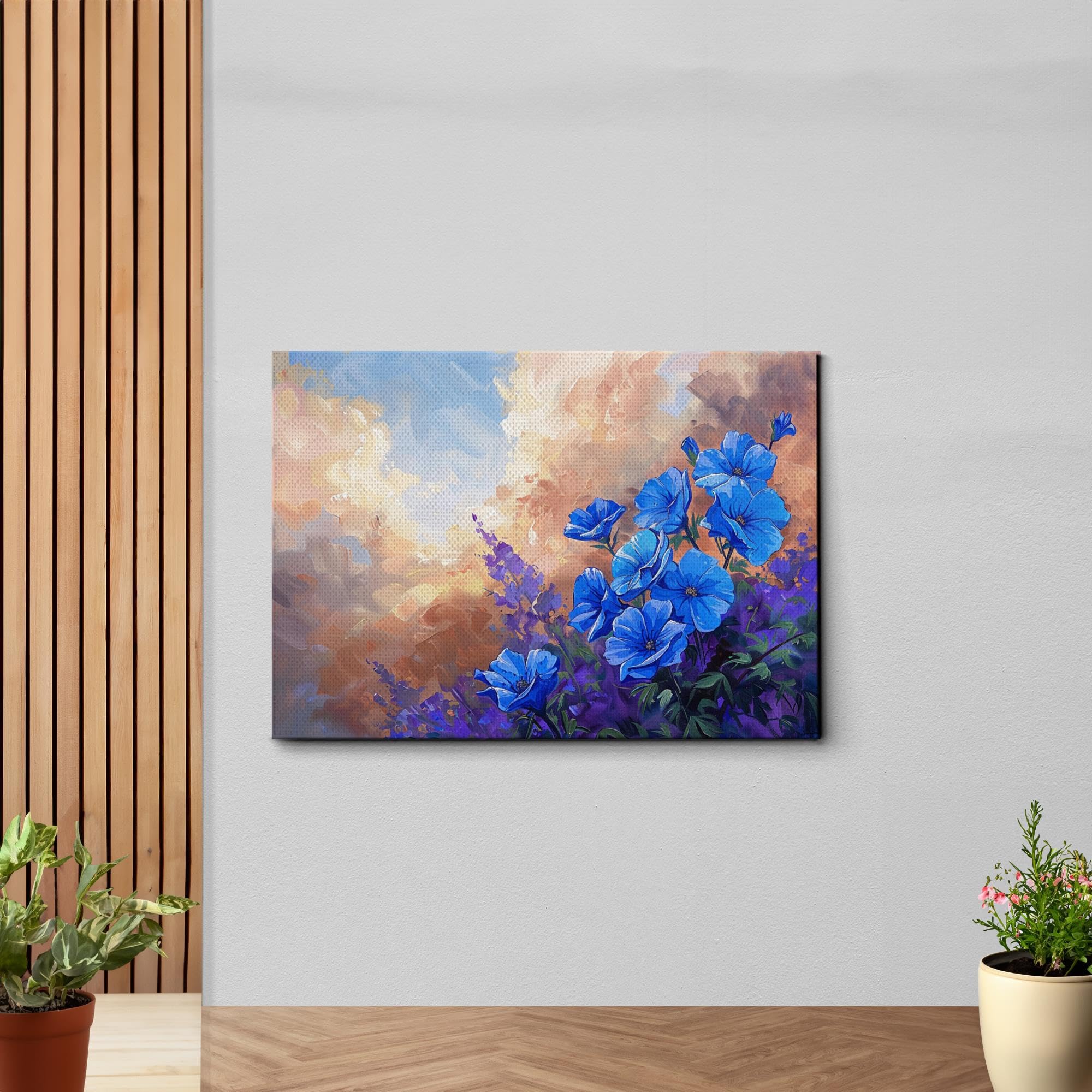 Abstract Purple Orchid Flower Floral Art Canvas - Mountain Sunset Glow Wall Decor for Living Room, Bedroom & Office - Hand-Painted Floral Canvas Art Print