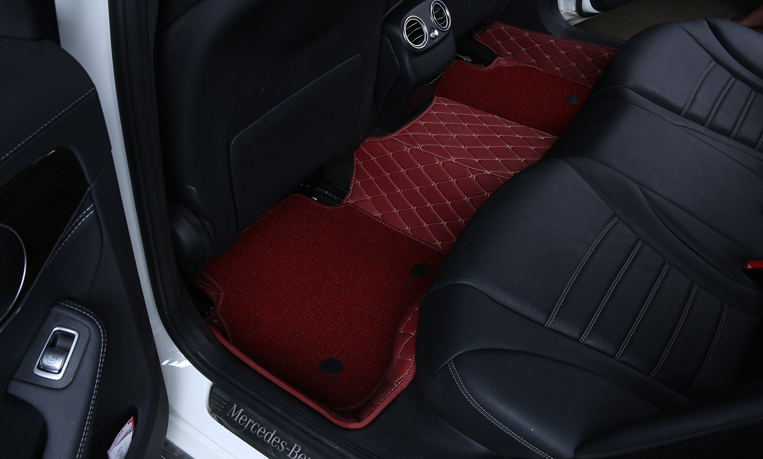Custom Fit Double Layer Full Coverage Floor Mats for Mercedes C Class C180 C200 C250 C260 C300 C350 4-Door Sedan (2009-2014) - Premium All-Weather Protection, Non-Slip Design, Easy to Clean - Perfect for Daily Commute, Road Trips & Winter Driving