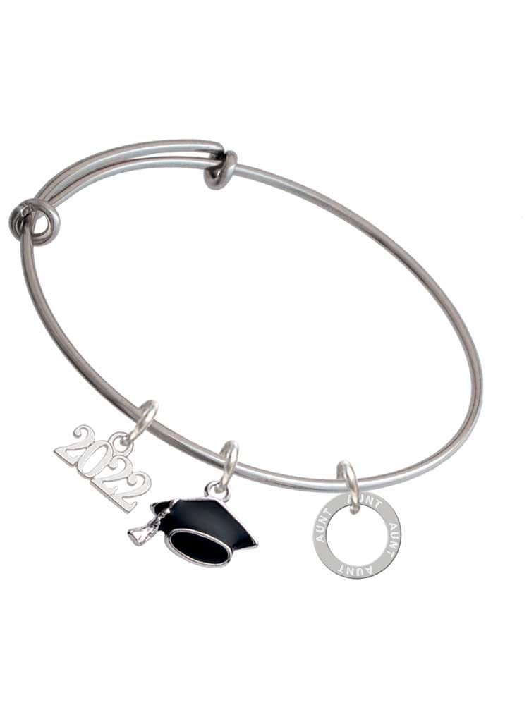 Elegant Silvertone Family Eternity Ring & Graduation Hat Charm Bangle Bracelet - Perfect for Graduation Gifts, Anniversary Presents & Special Occasions | Delight Jewelry Collection