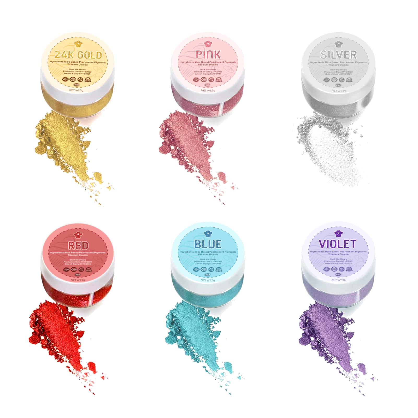 Edible Luster Dust 6 Colors Set - Food Grade Metallic Shimmer Powder for Cake Decorating, Baking, Cocktails | Vegan, Non-Toxic, Gluten-Free | Perfect for Wedding Cakes, Cupcakes, Cookies & Drink Garnishes