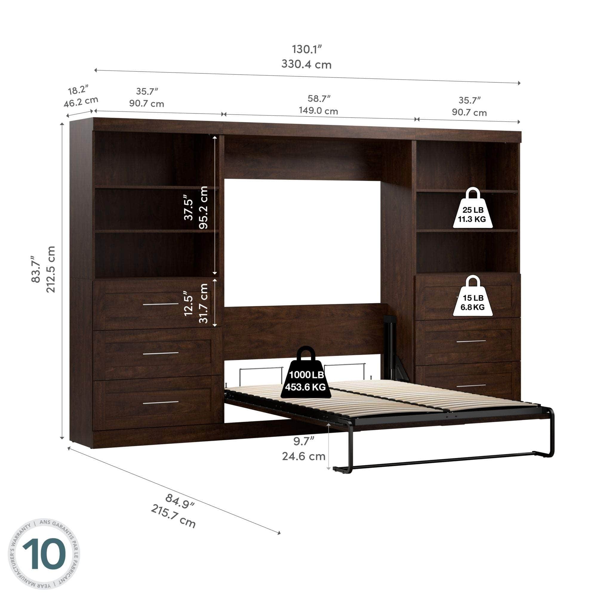 Pur Full Murphy Wall Bed with 2 Storage Units & Drawers (131
