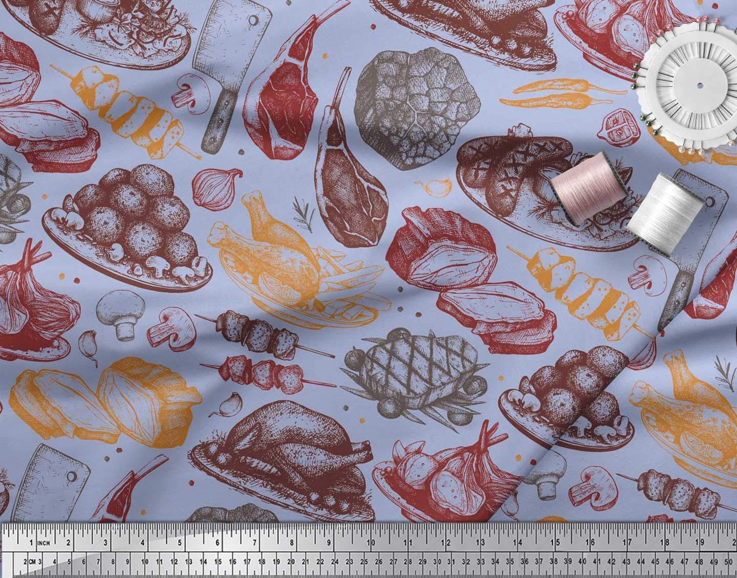 Soimoi Blue Cotton Voile Fabric - 56