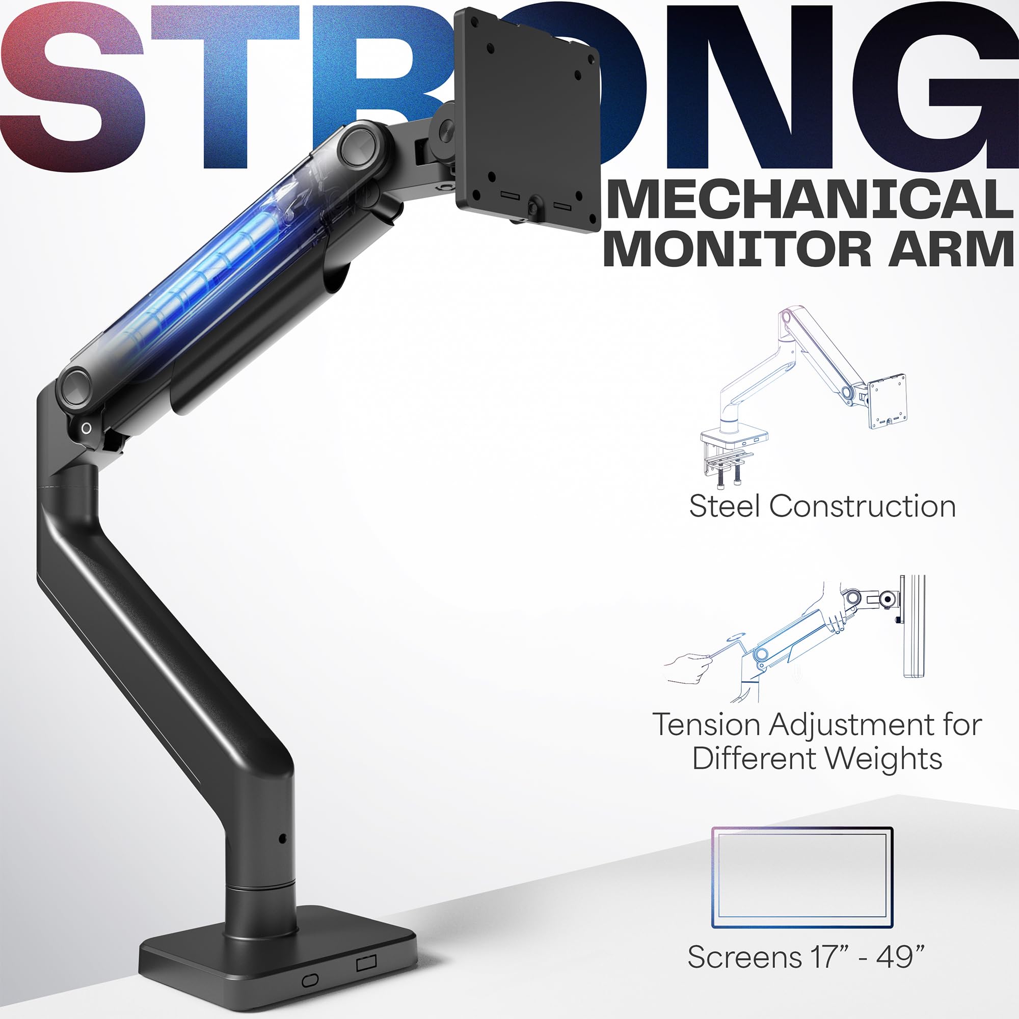 Heavy Duty Aluminum Ultrawide Monitor Arm for 49 inch Screens - 20kg Capacity, Premium Desk Mount Stand Compatible with Samsung Odyssey G9, LG Ultrawide & More (Black, STAND-V101E) - Perfect for Gaming, Office & Home Workstations