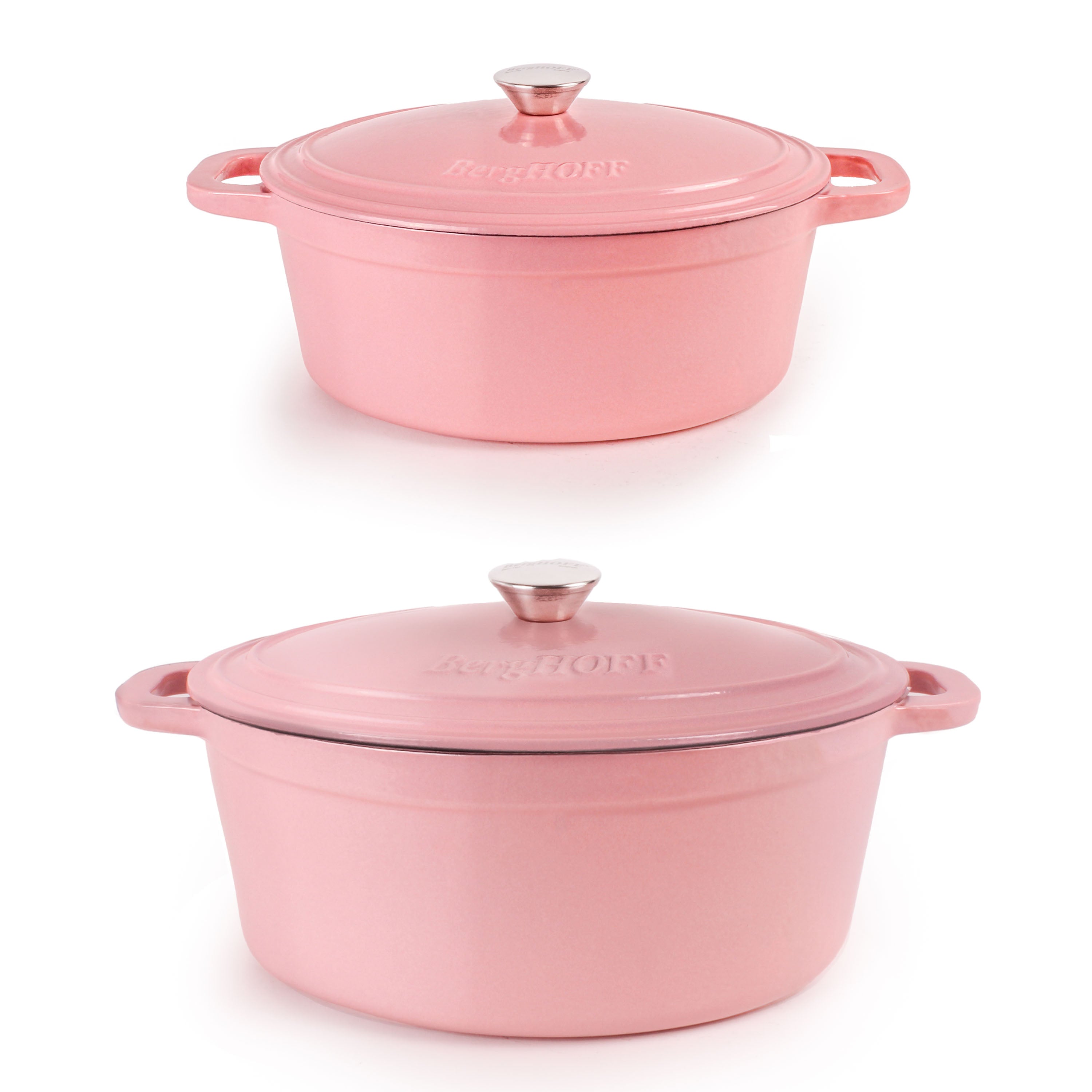 BergHOFF Neo 4-Piece Cast Iron Cookware Set - 5qt & 8qt Dutch Ovens with Matching Lids, Pink Enameled - Perfect for Baking, Braising & Slow Cooking at Home or Camping