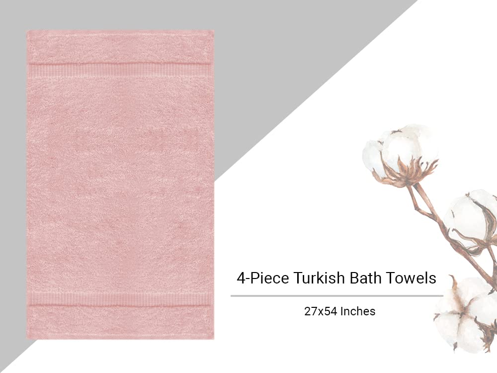 Premium Cotton Turkish Bath Towels - Ultra Soft & Highly Absorbent 4-Piece Set (Pink) | Luxury Spa, Beach & Home Use