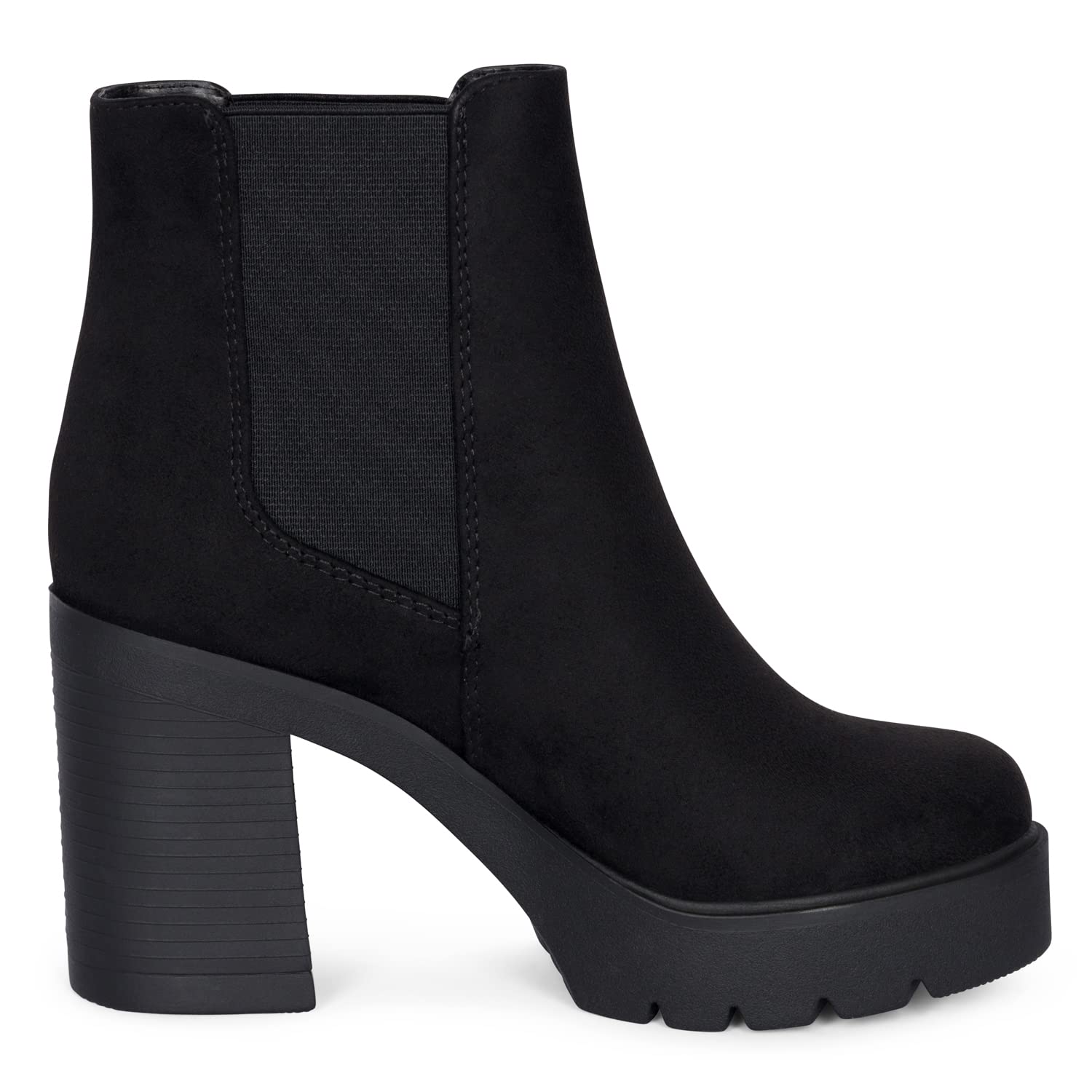 Stylish S Divine Women's Chunky High Heel Round Toe Platform Chelsea Ankle Boots - Fashion Winter Boots for Women, Comfortable & Trendy Shoes for Office, Party & Night Out