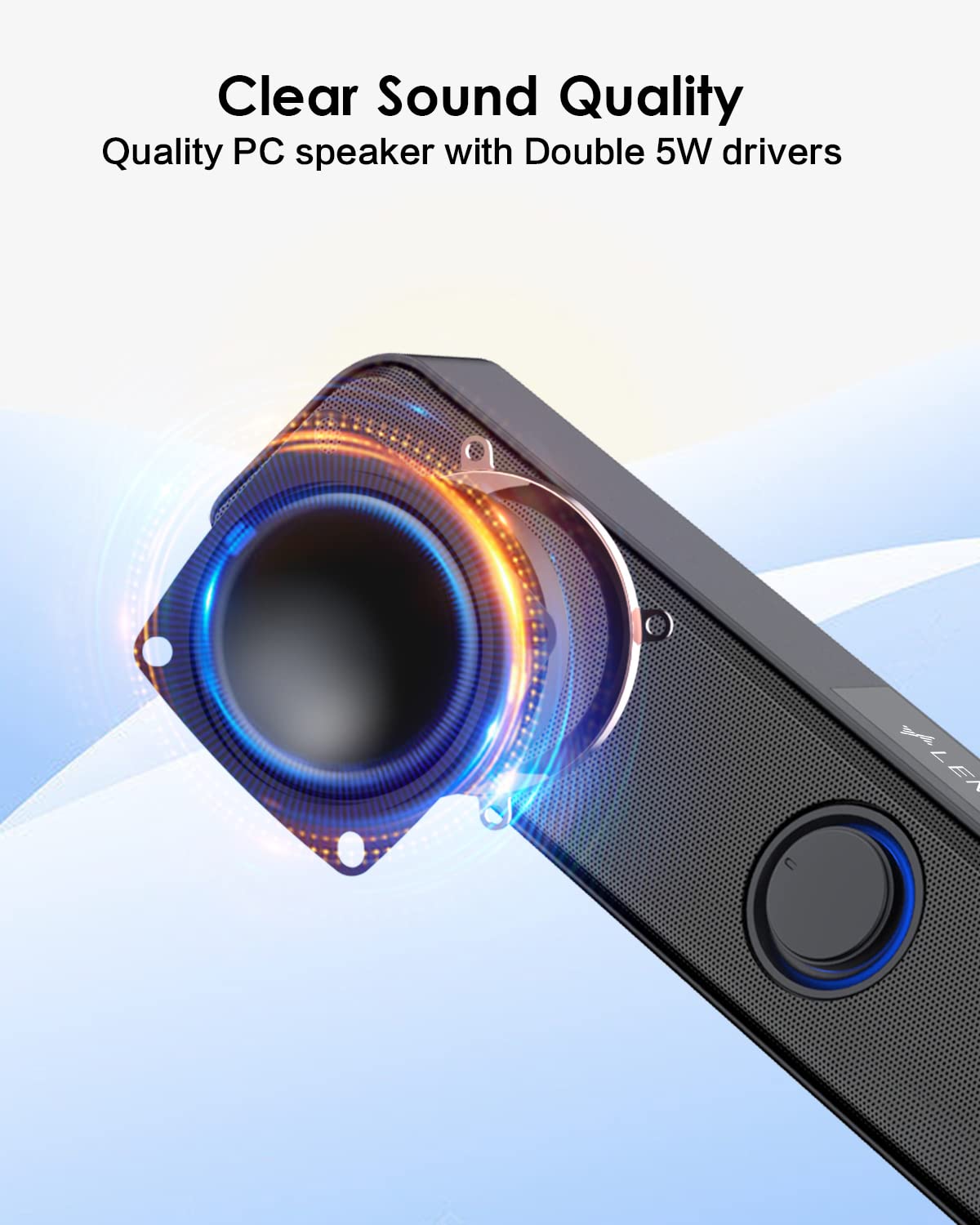 LENRUE 5W Dual USB Computer Speakers with USB-A/USB-C & 3.5mm Audio - Compact PC Soundbar for Desktop, Laptop, Tablet - Plug & Play Black Speakers for Home Office, Gaming & Music Streaming