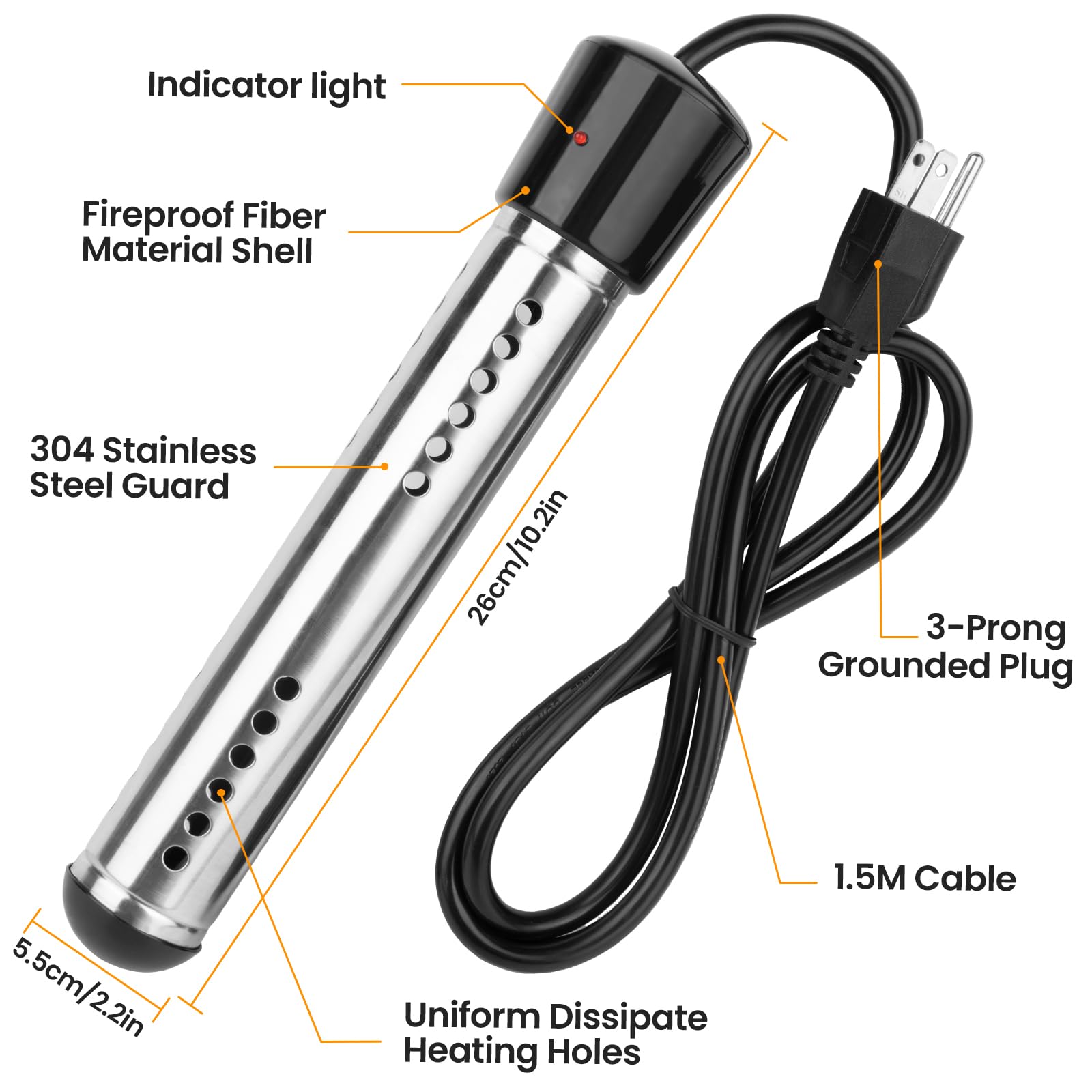 2000W Portable Electric Water Heater with 304 Stainless Steel Guard & Digital LCD Thermometer - Fast Heating 5 Gallons in Minutes - Perfect for Camping, Emergency Use, and Outdoor Activities