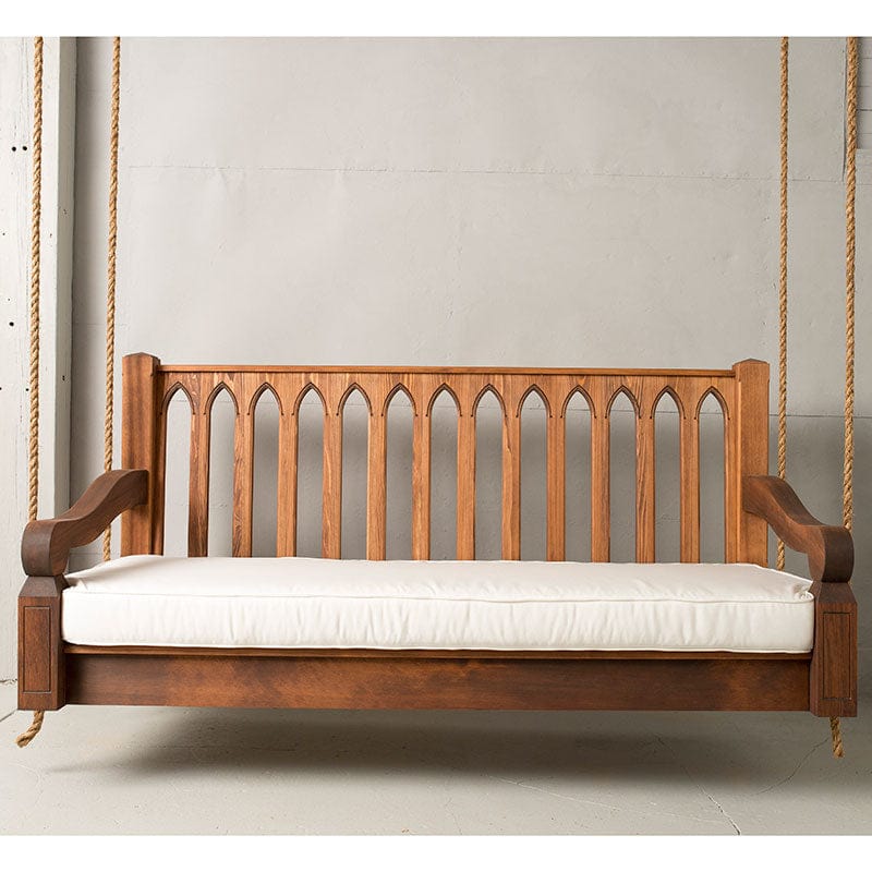 67-inch Mahogany Stain Cathedral Red Cedar Porch Swing - Classic Outdoor Hanging Bench for Patio, Garden & Backyard Relaxation