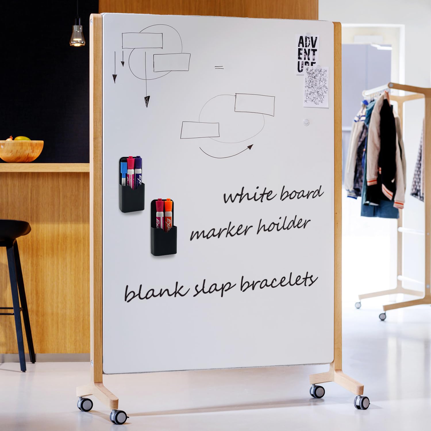 2 Pack Magnetic Pen Holder for Fridge & Whiteboard - Strong Dry Erase Marker Organizer for School, Office, Home - Perfect for Kitchen, Workshop & Classroom Organization (Black)