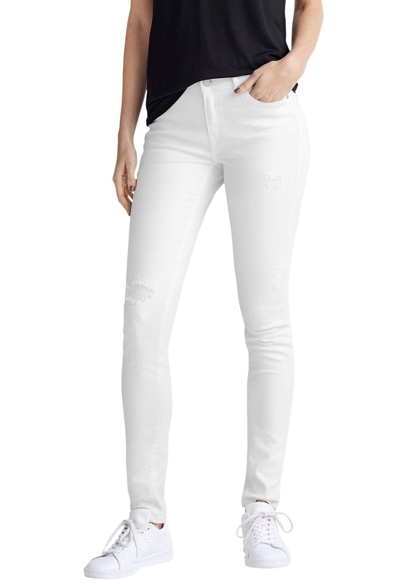 Ellos Women's Plus Size Distressed Skinny Jeans - High Waist Stretch Denim Pants for Curvy Women | Perfect for Casual Outfits, Date Nights & Everyday Wear