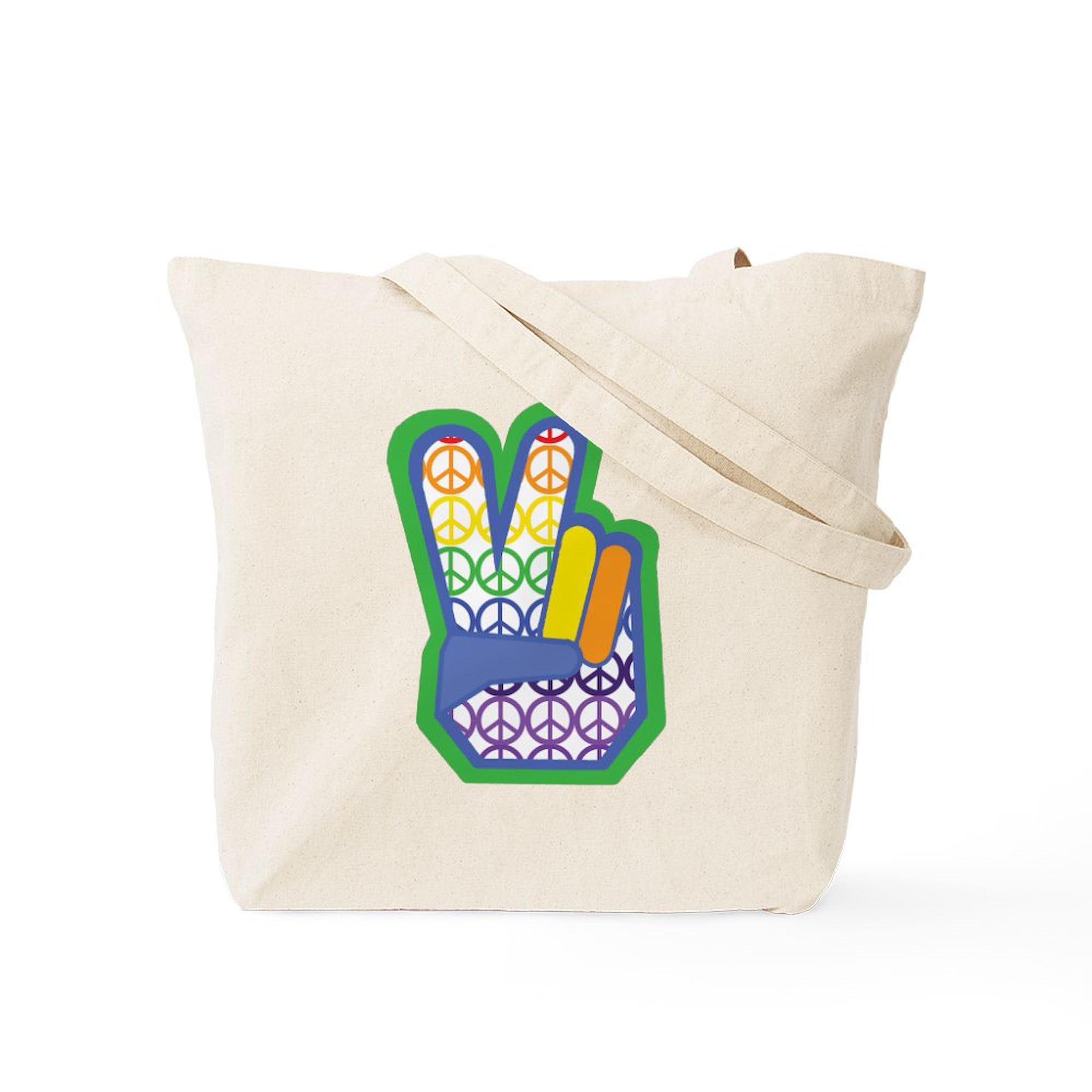 Rainbow Peace Sign Canvas Tote Bag - Eco-Friendly Reusable Shopping Bag for Groceries, Beach & Daily Use | Natural Cotton Handbag for Women & Men