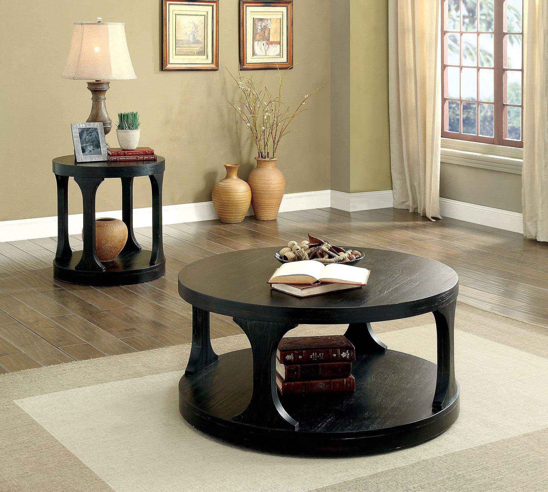 Simple Relax SR03CM4422E Antique Black End Table - Small Nightstand for Bedroom, Living Room, or Office - Perfect Side Table for Coffee, Books & Decor