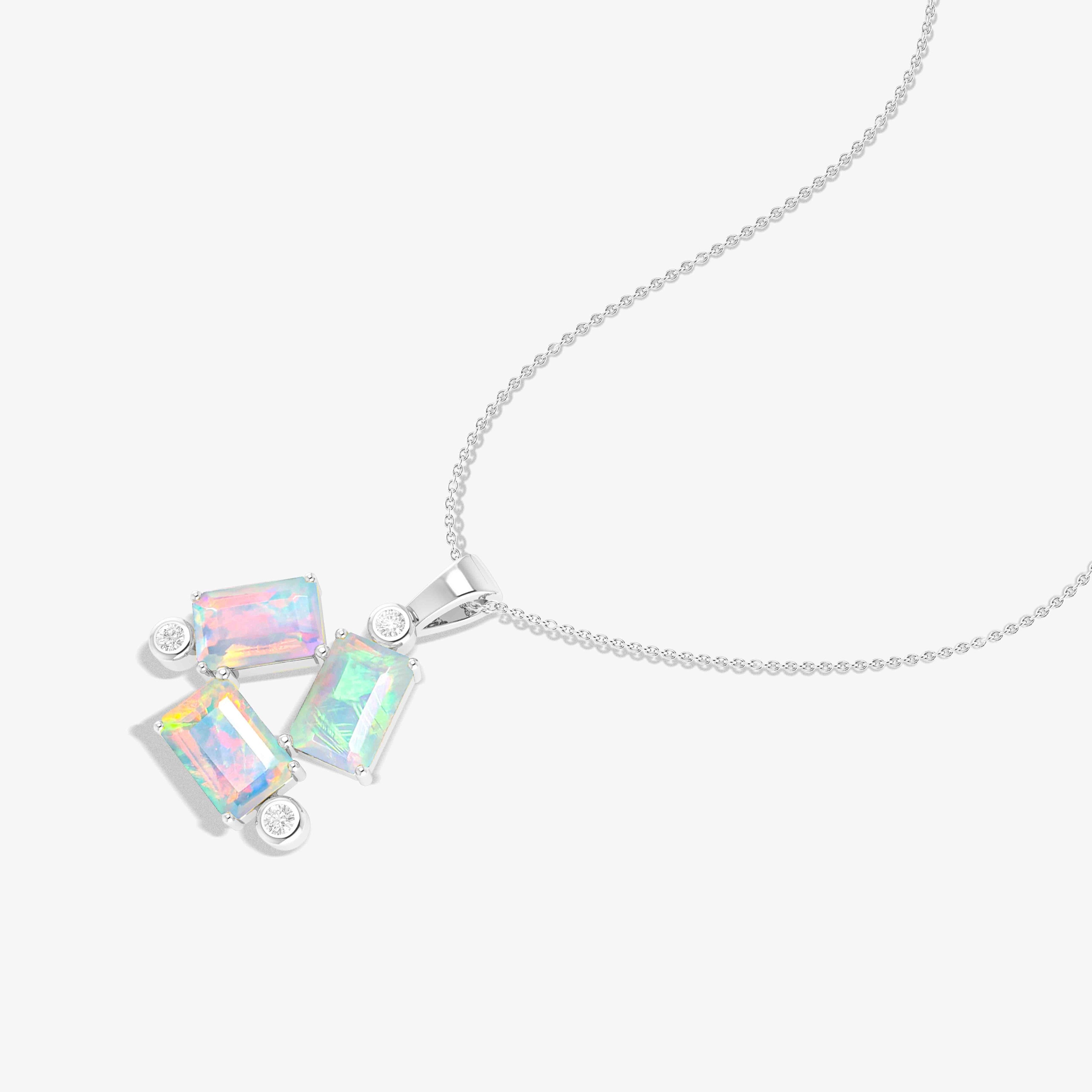 White Opal Baguette Gemstone Charm Pendant Necklace - Elegant Dainty Jewelry for Women, Perfect for Everyday Wear & Special Occasions