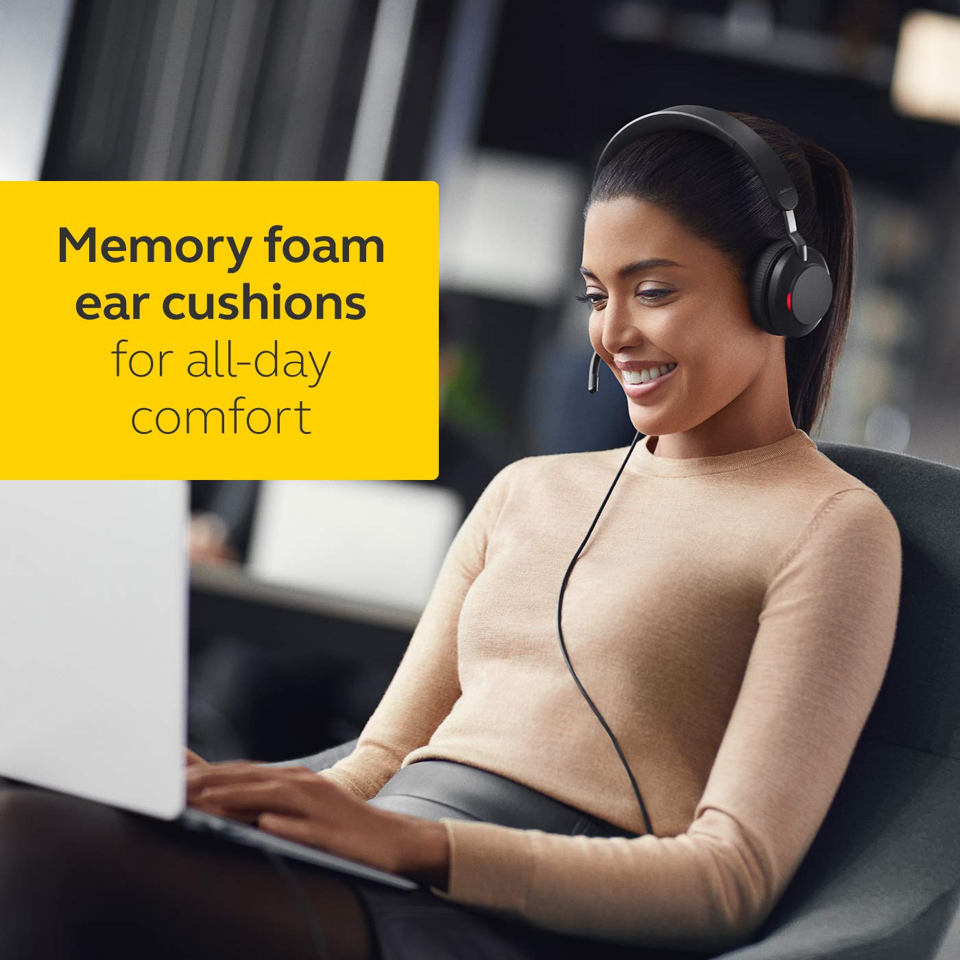 Jabra Evolve2 40 PC Headset - UC Certified Noise Cancelling Stereo Headphones with 3-Microphone Call Technology (USB-C, Black) - Perfect for Remote Work, Video Conferencing & Office Use