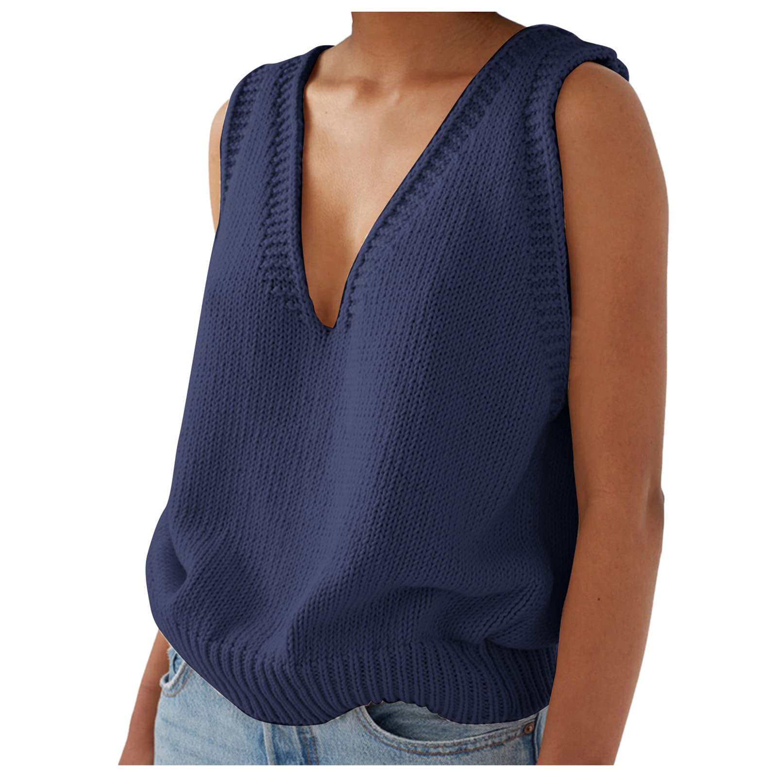Women's Winter Knit Vest - V-Neck Sleeveless Wool Cardigan Sweater | Warm Solid Color Long Sweatshirt for Casual Wear | Perfect for Office, Layering & Cold Weather Fashion