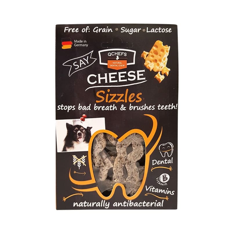 Qchefs Natural Cheese Sizzles Dental Dog Chew Treats - 65g Healthy Snacks for Small & Large Dogs - Promotes Oral Hygiene & Fresh Breath - Perfect for Training Rewards and Playtime Bonding