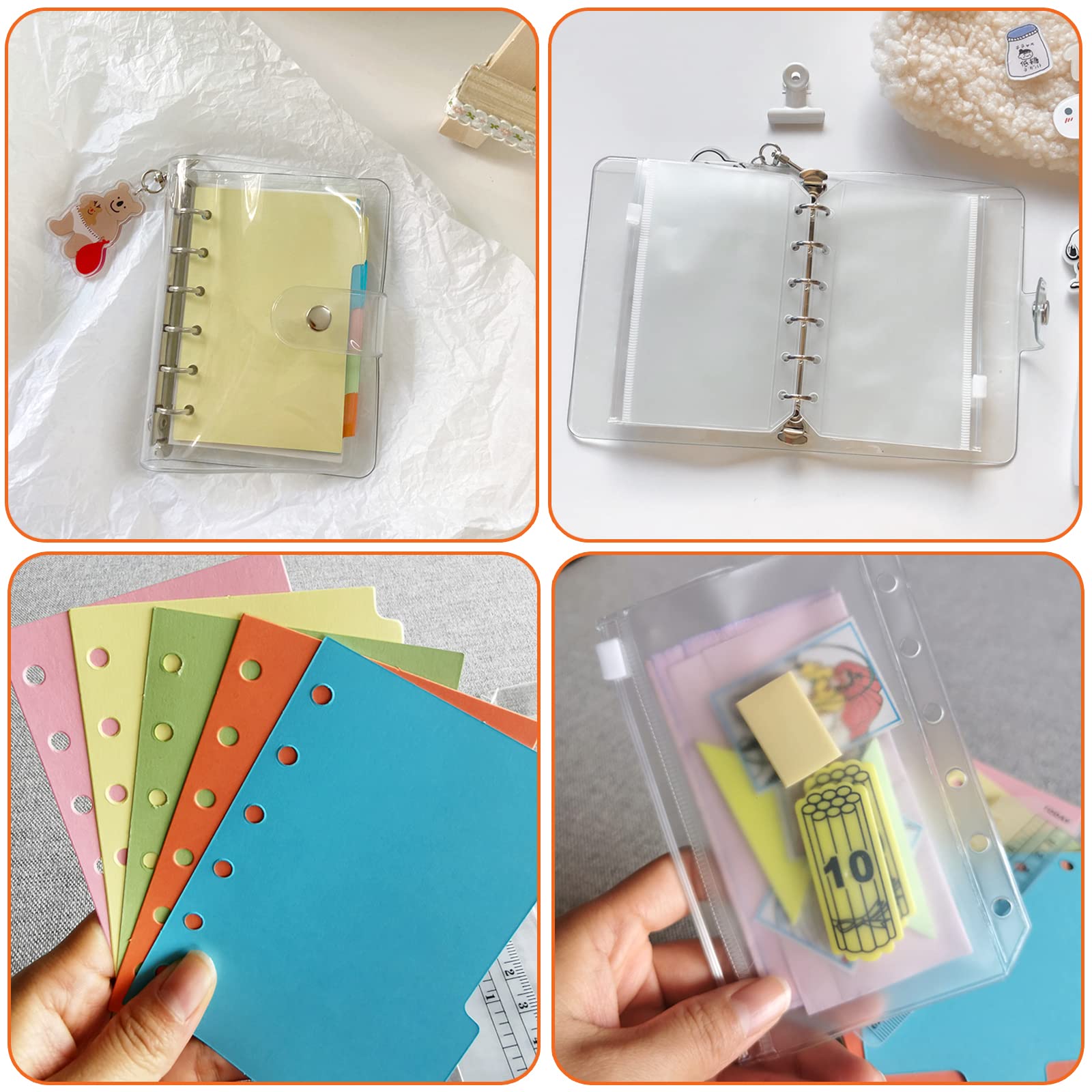 Refillable A7 Notebook Set - 3 Pack Lined Paper, Clear Zipper Binder Pockets, Dividers & Ruler Marker for 6-Ring A5 Binders | Perfect for Planner Organization, Journaling, School & Office Use