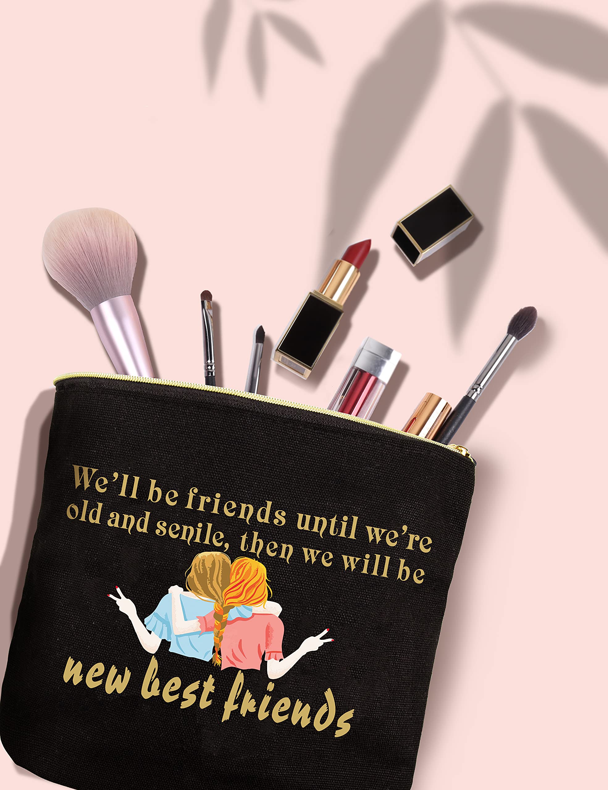VeryMerryMakering Best Friends Makeup Bag - Cute Cosmetic Pouch for Women, Perfect Birthday Gift for Female Friends - Ideal for Travel, Gym & Daily Makeup Storage