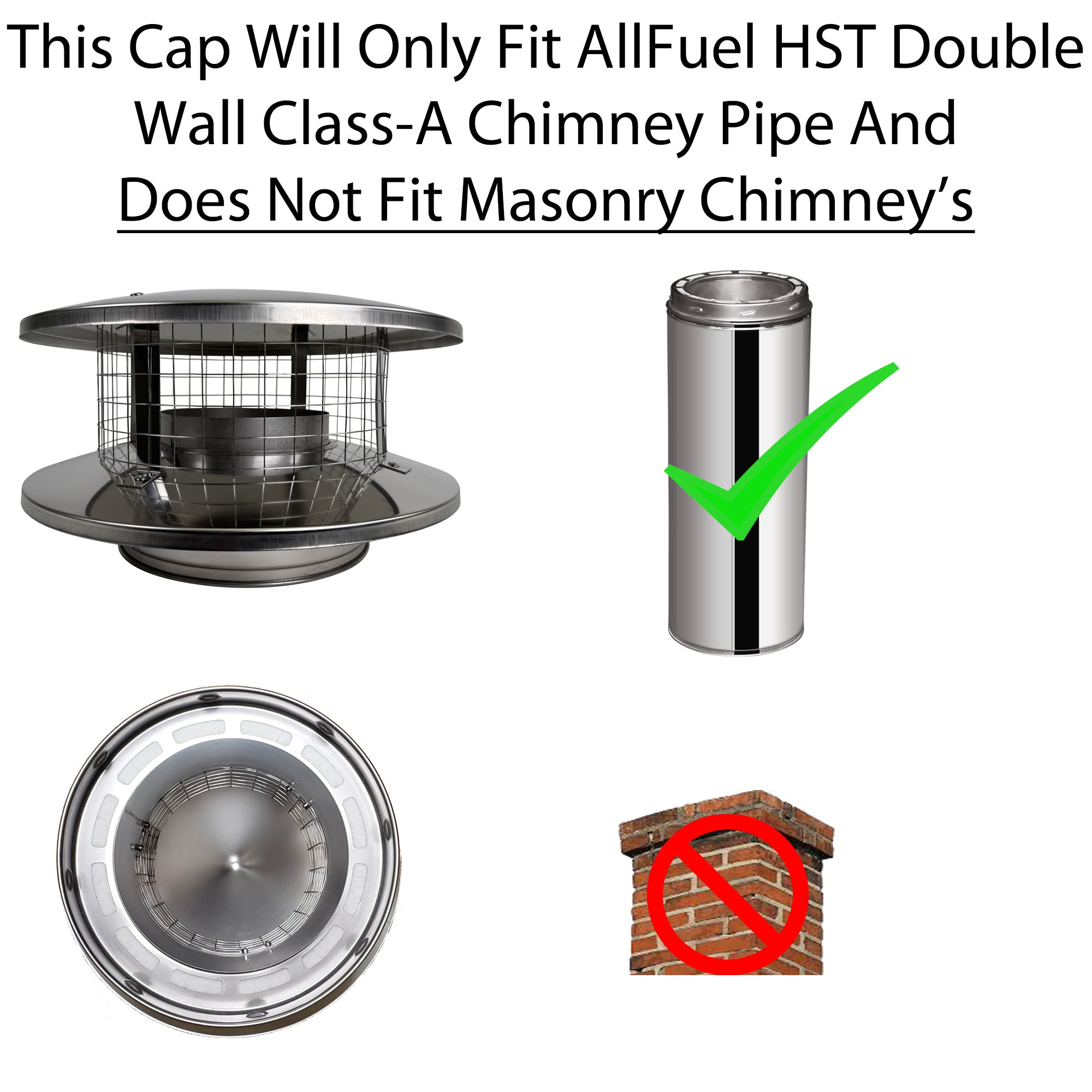 6-Inner Diameter Chimney Cap with Flat Top & Spark Screen - Durable Stainless Steel Chimney Cover for Fireplace, Wood Stove & Outdoor Use