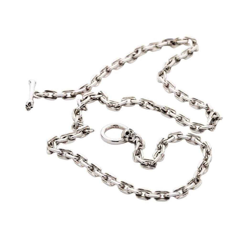 Bikerringshop Skull T-Bar Sterling Silver Chain Necklace for Men - Gothic Punk Jewelry for Bikers, Rockers & Motorcycle Enthusiasts