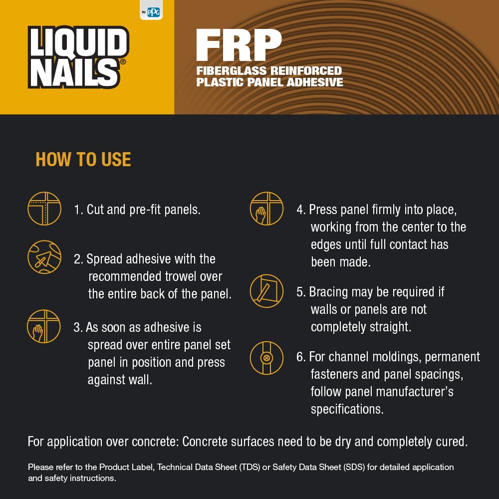 Liquid Nails FRP-310 Fiberglass Reinforced Panel Adhesive - 3.5 Gallon White Construction Adhesive for FRP Panels, Bathroom Walls & Commercial Kitchens