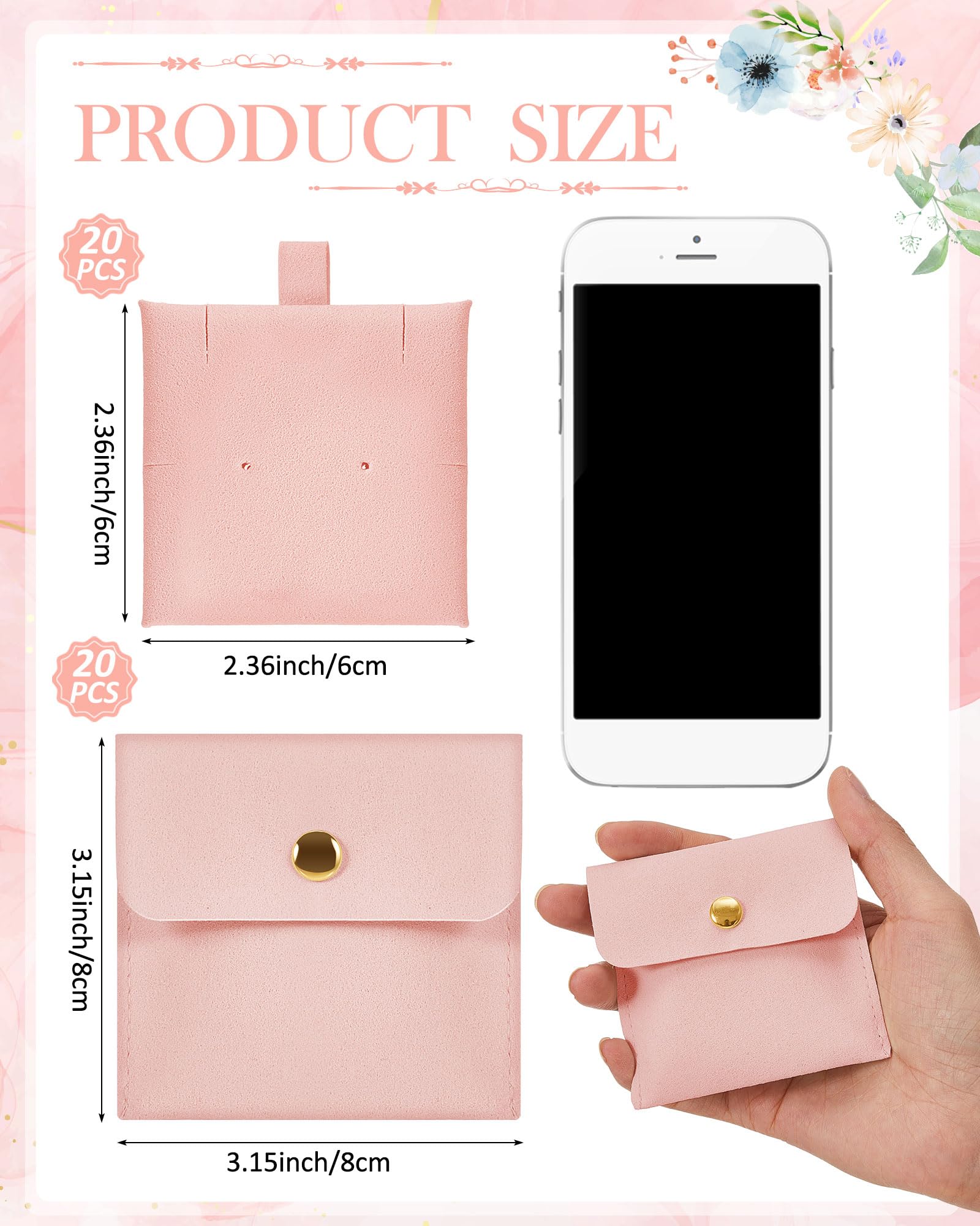 Premium Jewelry Pouch with Soft Insert Pad & Snap Closure - Microfiber Gift Bags for Bracelets, Rings & Necklaces - Perfect for Travel, Storage & Luxury Gift Packaging