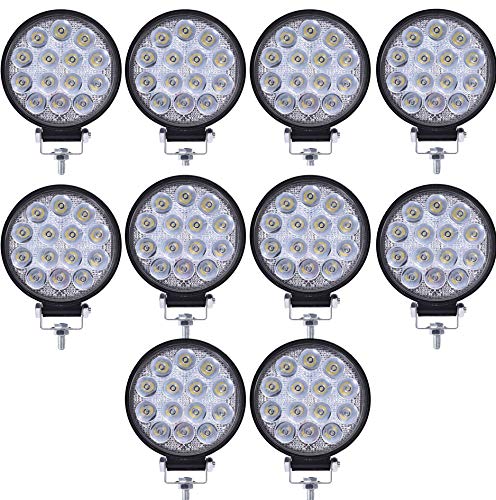 AUXTINGS 10-Pack 4 Inch LED Light Pods 42W Spot Work Lights - 12V/24V Waterproof Off-Road Fog Lights for Trucks, Tractors, Boats, 4x4, SUVs, ATVs & Excavators - Perfect for Night Driving, Construction Sites & Outdoor Adventures