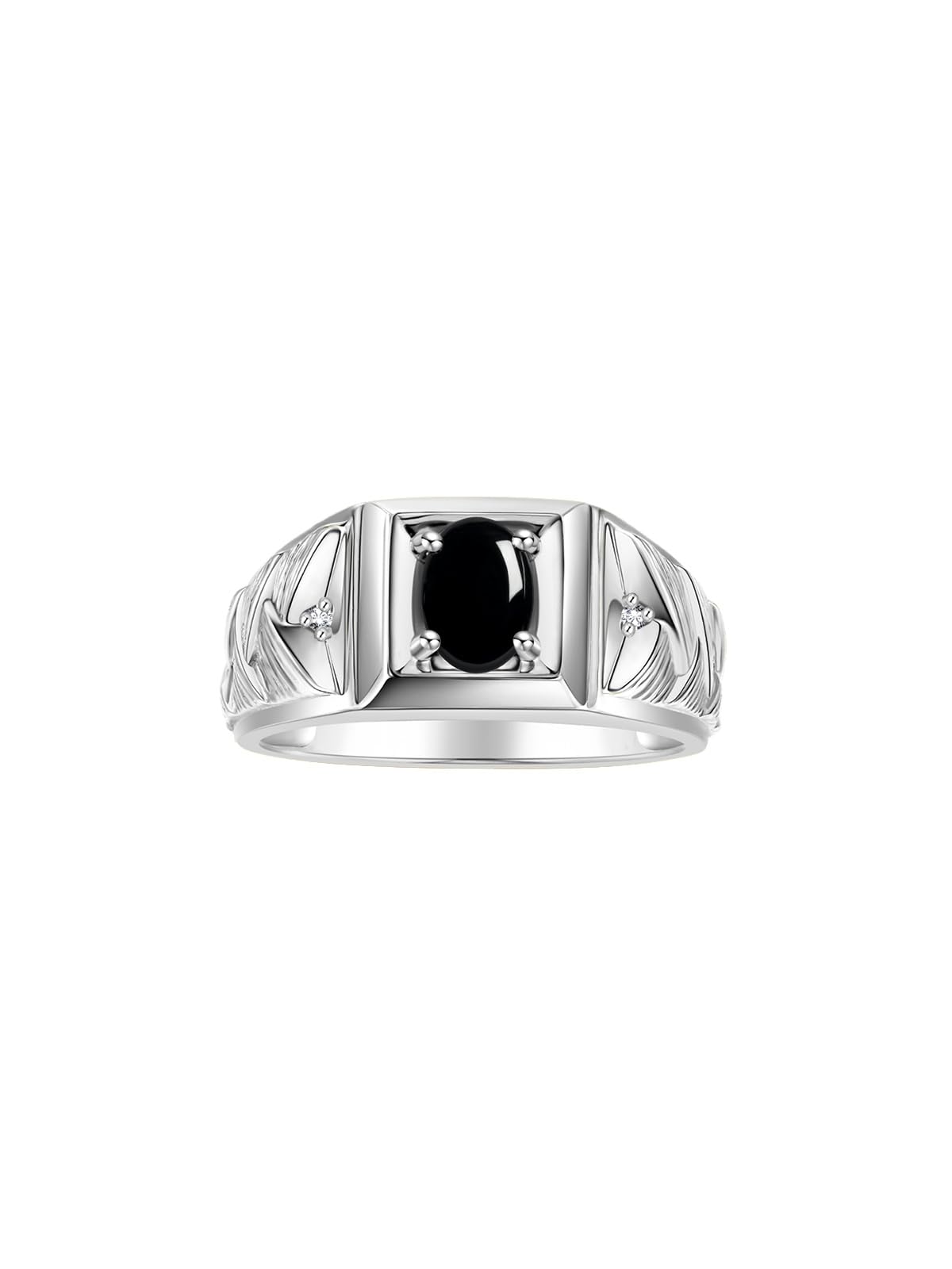Rylos Men's Designer Weave Band 7X5MM Oval Gemstone & Diamond Ring - Sterling Silver Birthstone Rings for Men (Sizes 8-13) | Unique Mens Jewelry for Weddings, Anniversaries & Special Occasions