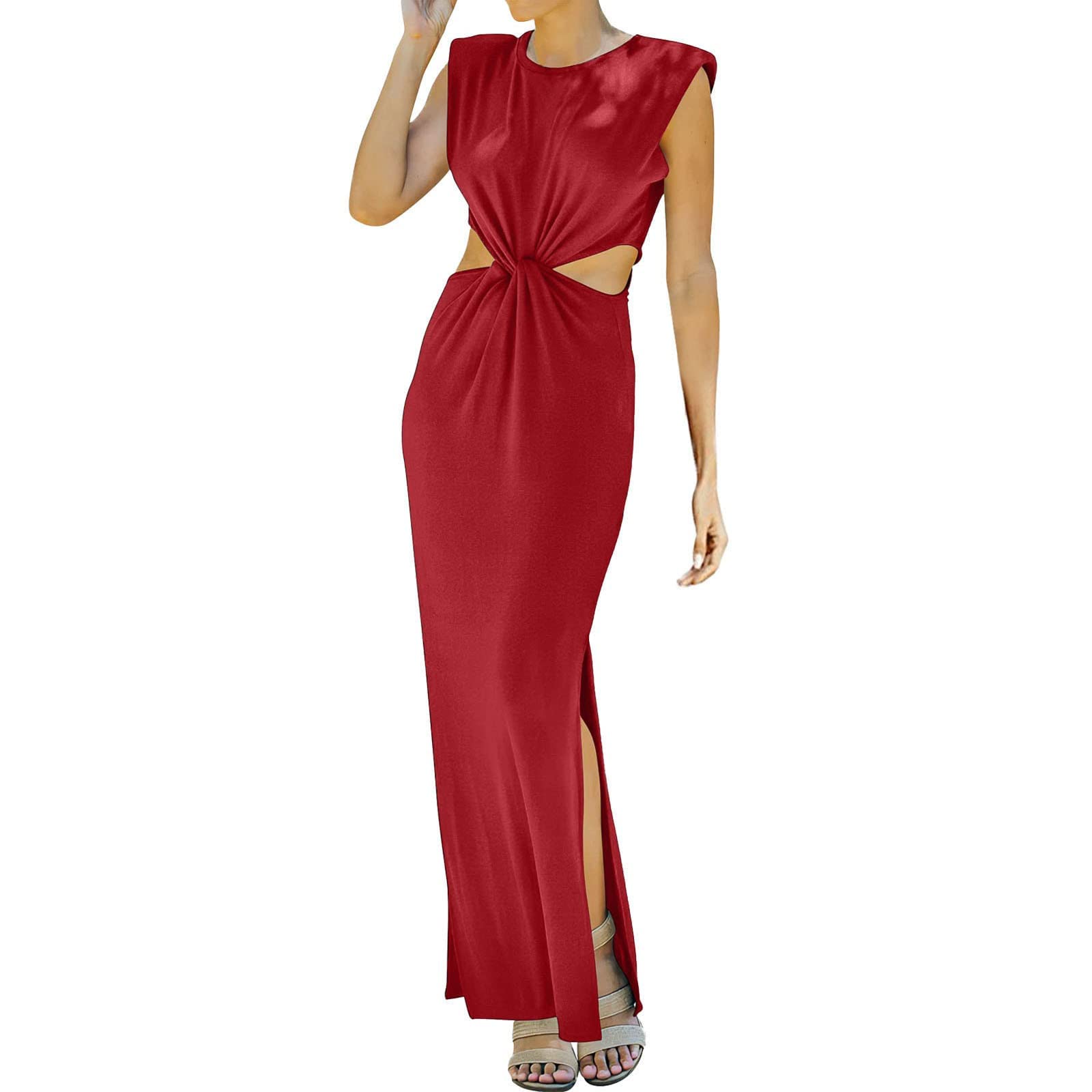 MIANHT Women's Sexy Halter Summer Dress - Round Neck, Sleeveless, Backless with High Slit | Perfect for Beach Vacations, Date Nights & Party Outfits