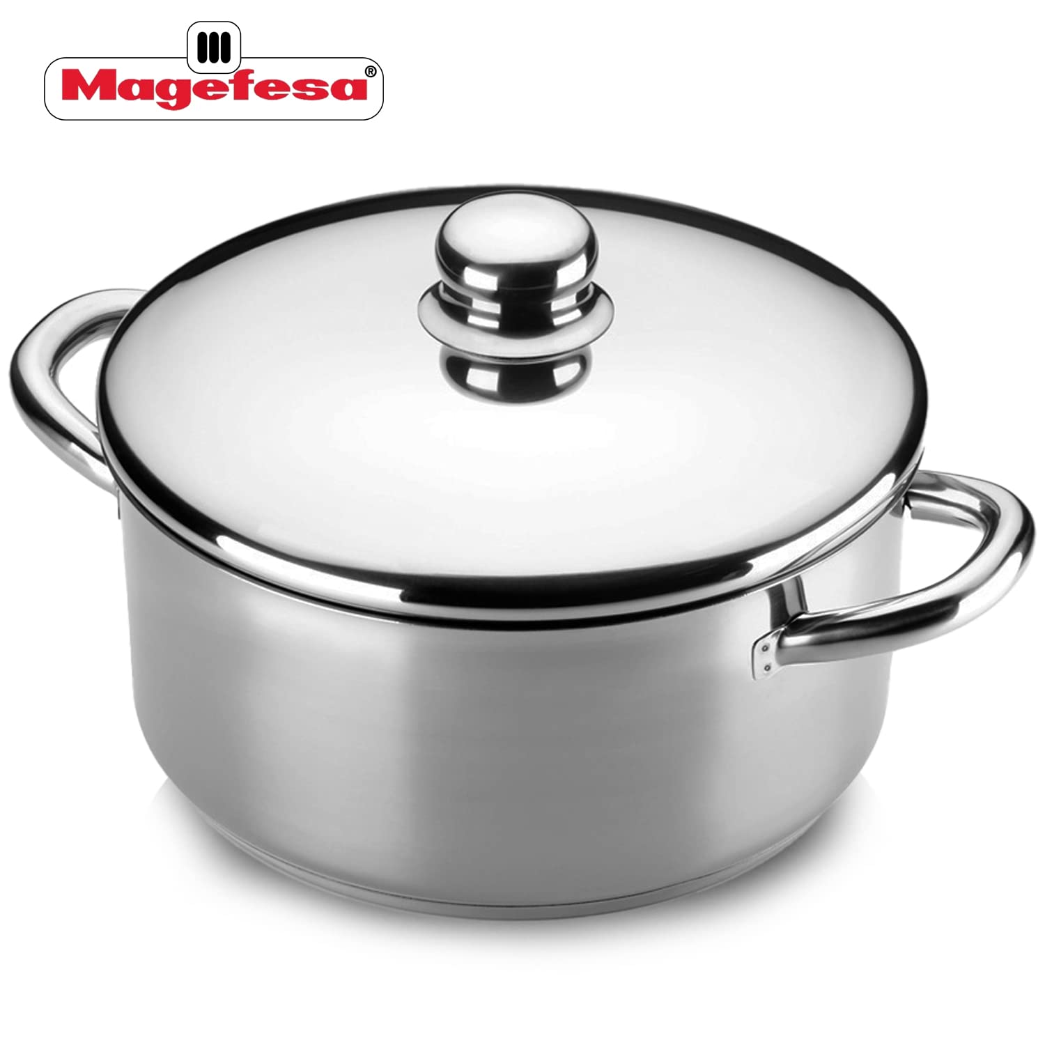 MAGEFESA 9-Piece Stainless Steel Cookware Set - Stockpot, Stewpot, Saucepan, Sauté Pan & Skillets - Induction Compatible & Dishwasher Safe Cookware for Gas, Electric & Ceramic Stovetops - Perfect for Family Cooking, Meal Prep & Entertaining