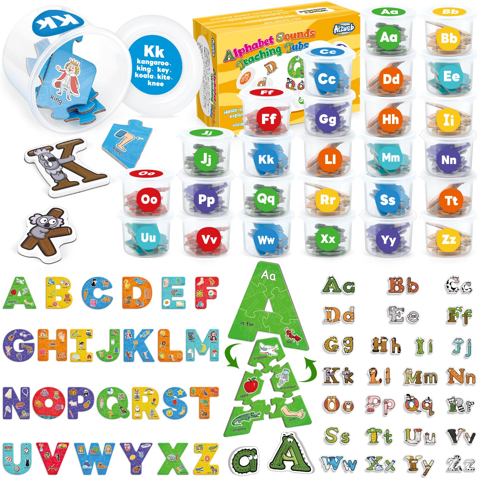 Alphabet Learning Toys for Kids Ages 3-6 - Magnetic Letters & ABC Puzzle Set with Animal Magnets - Preschool Kindergarten Educational Toys for Fridge & Whiteboard - Perfect for Homeschooling & Early Childhood Learning Activities