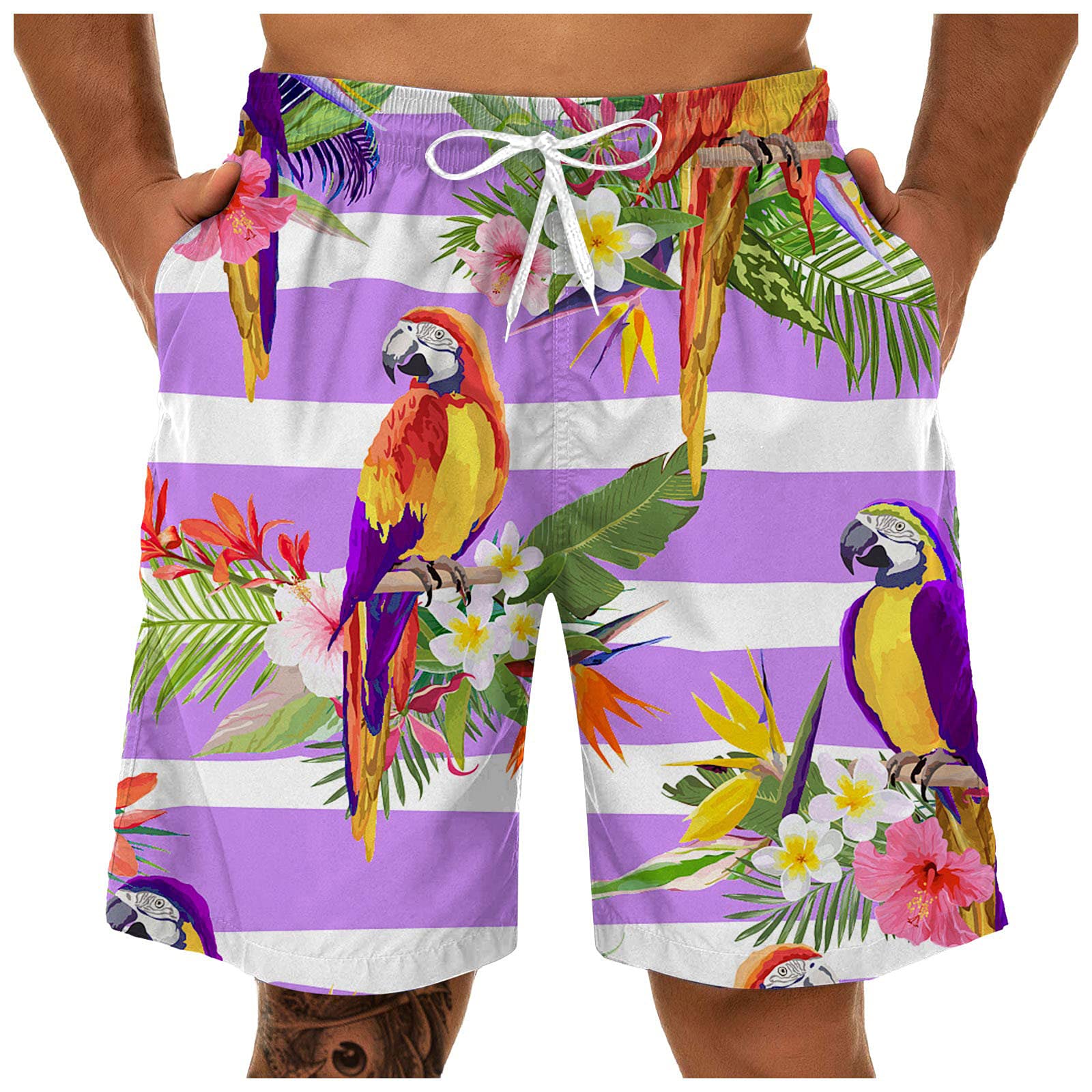 **Men's Quick Dry Swim Shorts - Big & Tall Summer Swim Trunks with Tropical Print | Beach, Pool & Water Sports**
