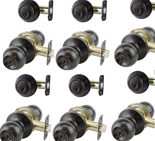 NU-SET Single Cylinder Deadbolt & Door Knob Combo Set - 2 Pack Keyed Alike Entry Door Lock - Oil Bronze Finish for Home Security - Perfect for Front Doors, Apartments & Rental Properties