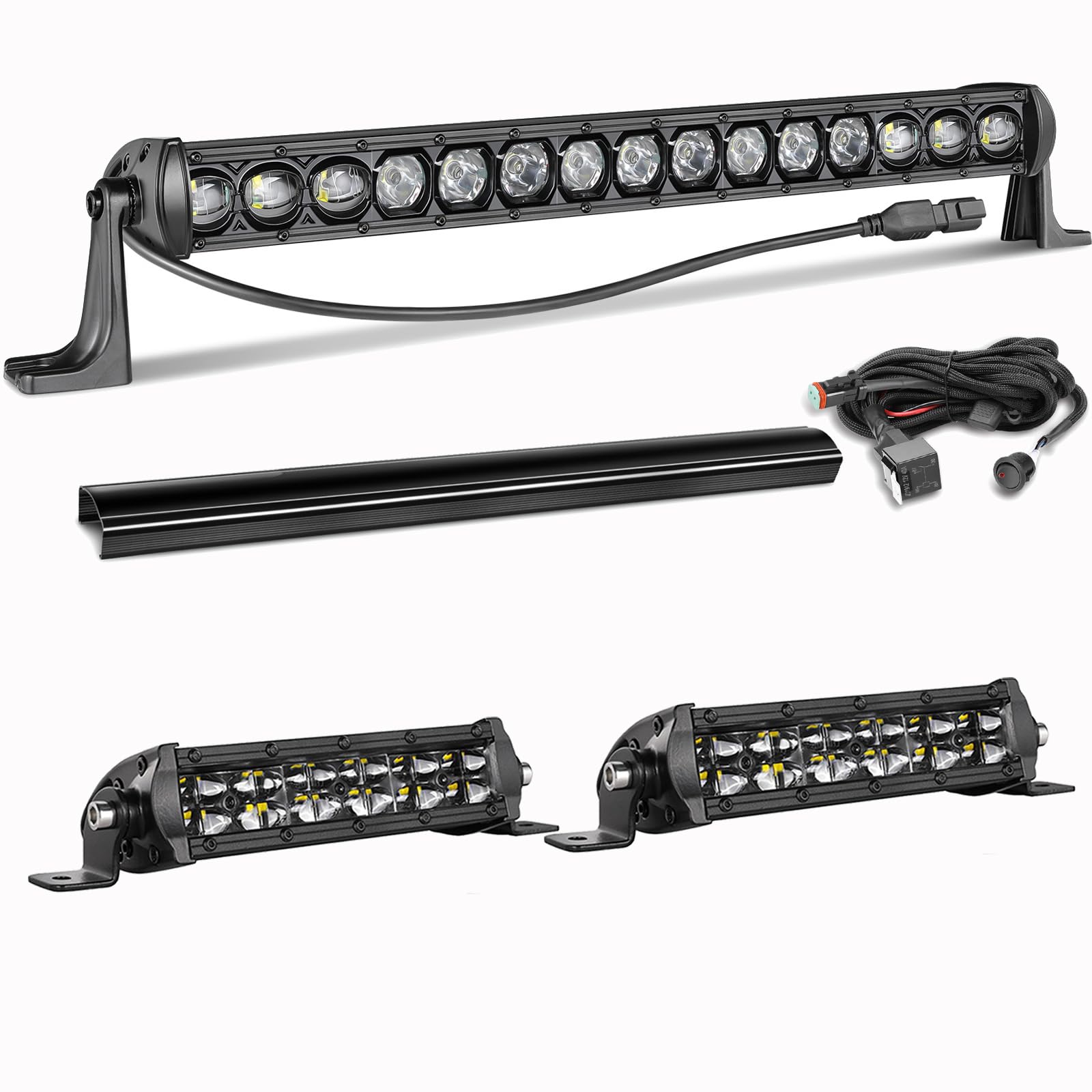2PCS 6 Inch LED Light Bar & 20 Inch Single Row LED Light Bar - Black Series Off-Road Bumper Light Bars for Jeep, Toyota, Ram, Chevy, UTV - Perfect for Night Driving, Off-Roading, Camping & Emergency Lighting