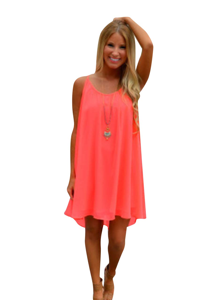 OMZIN Women's Summer Halter Sundress - Sleeveless Spaghetti Strap Chiffon Loose Swing Dress for Beach Cover Up, Vacation, and Casual Outings