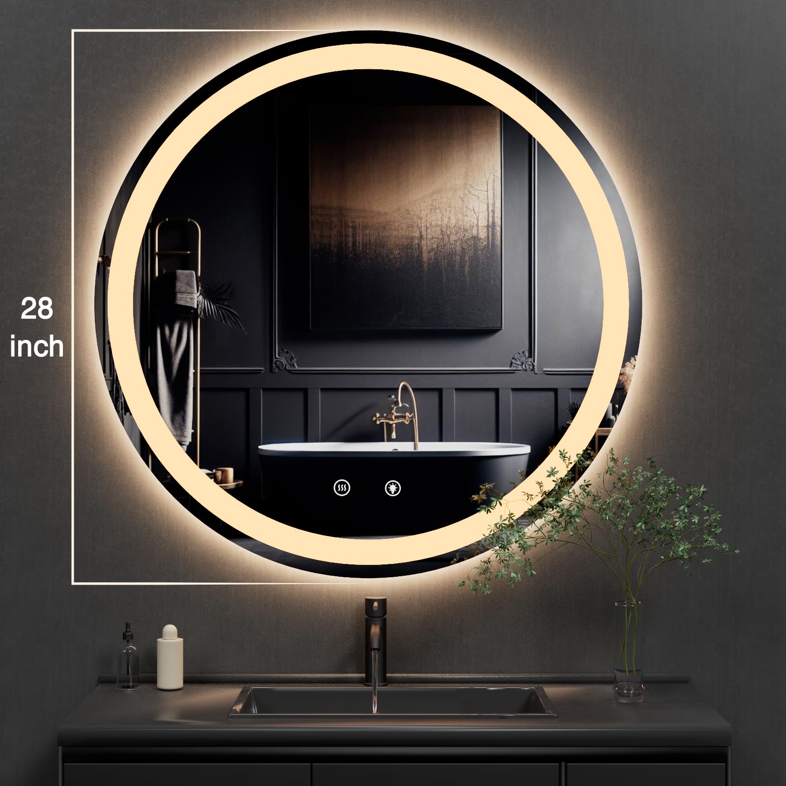 Round LED Bathroom Mirror with Anti-Fog & Dimmable Lights - 28