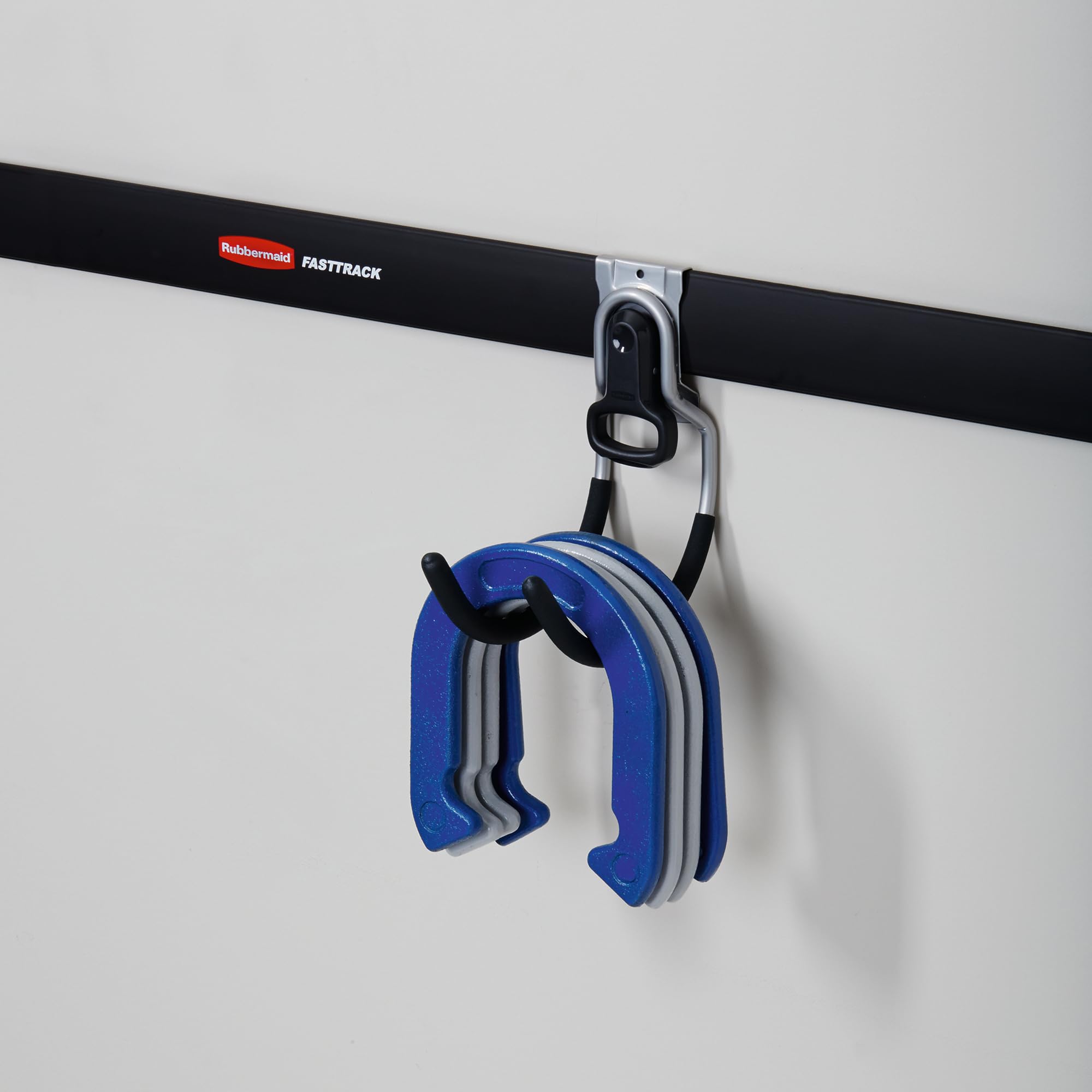 Rubbermaid Fast Track Wall Mounted Garage Hooks - Heavy Duty Multi-Purpose Utility Hooks for Organizing Tools, Sports Gear & Garden Supplies - Satin Nickel Finish (2 Pack) - Perfect for Garage, Shed, Basement & Workshop Storage Solutions