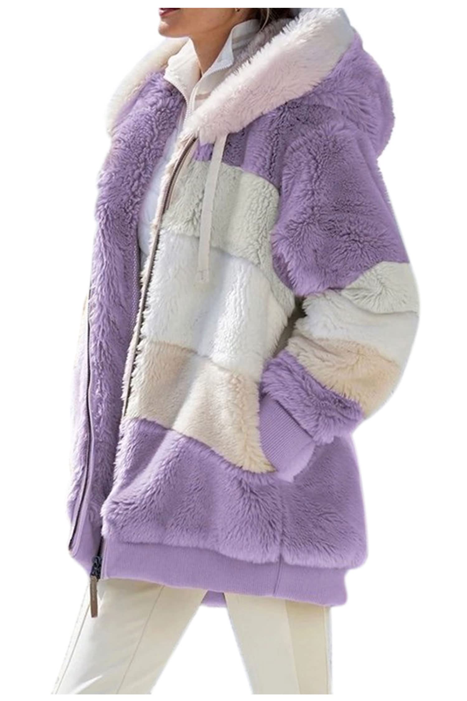 VEVESMUNDO Women's Oversized Fleece Teddy Coat - Soft Fuzzy Winter Hooded Jacket with Full Zip & Pockets | Warm Cozy Outerwear for Casual Outings, Travel & Cold Weather
