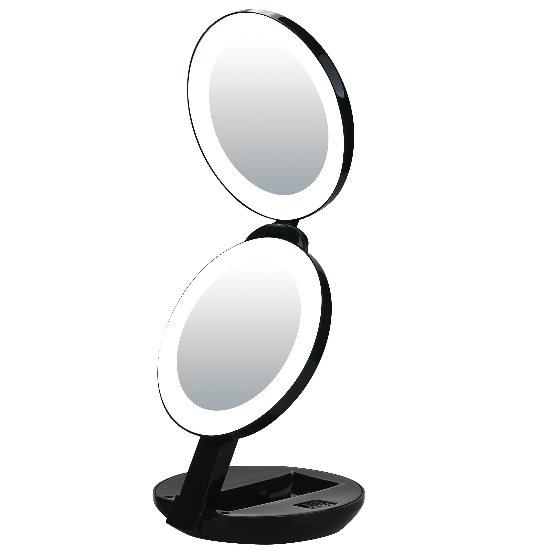 LED Travel Makeup Mirror 10x Magnification - Folding Vanity Mirror for Home & Travel (Black)