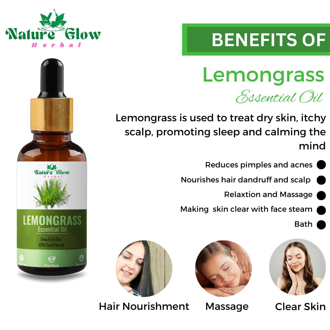 100% Pure Lemongrass Essential Oil - 15ml Undiluted Natural Aromatherapy Oil for Hair, Skin & Diffuser - Organic Herbal Essential Oil for Relaxation, Stress Relief & Home Fragrance