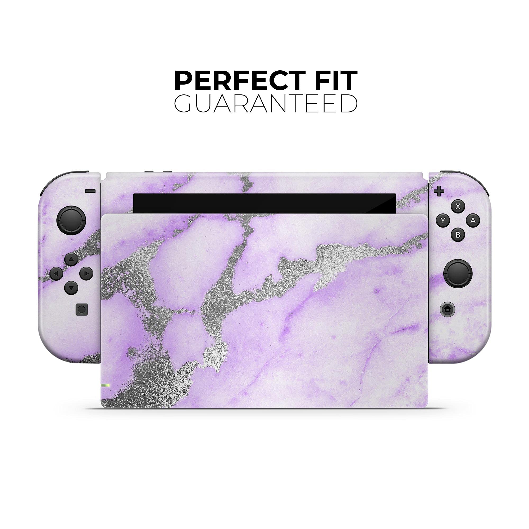 Nintendo Switch Lite Skin Decal - Scratch-Resistant Removable Vinyl Wrap Cover - Purple Marble & Digital Silver Foil V3 - Perfect for Gaming Protection & Customization