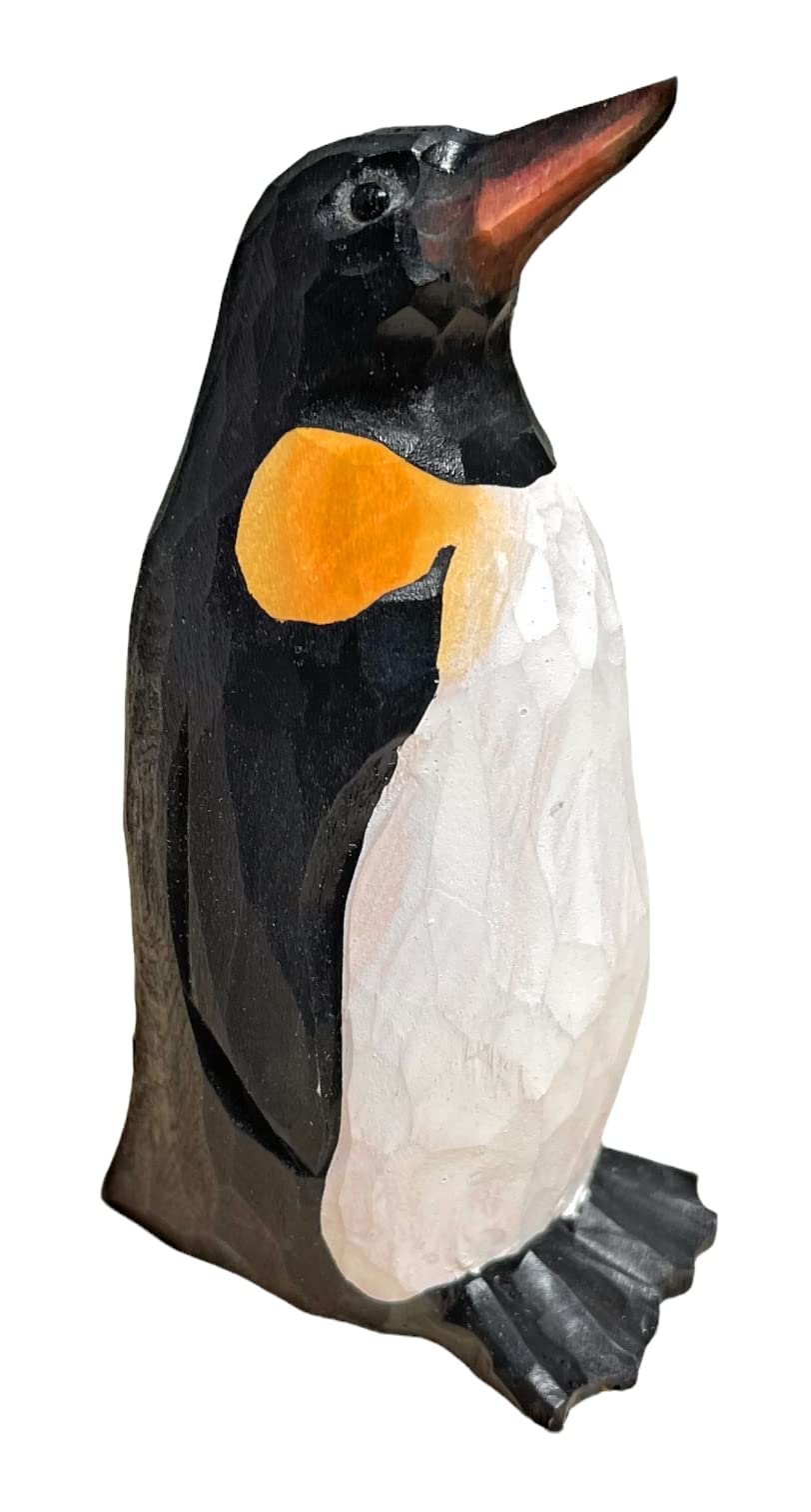 Hand Carved Wood Penguin Sculpture - Unique Home Decor & Gift Idea for Living Room, Office, or Bookshelf Display