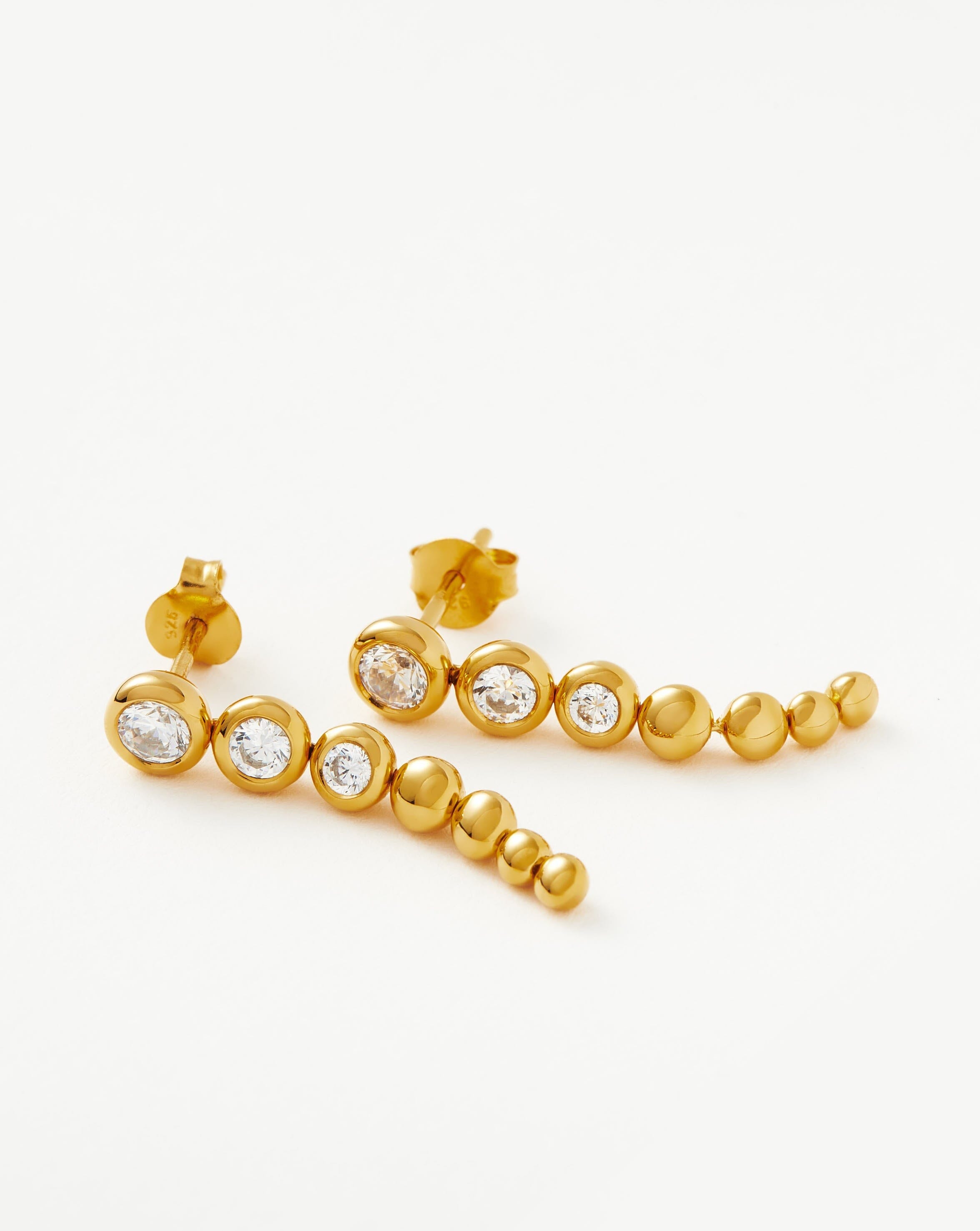 18k Gold Vermeil Tennis Beaded Stone Drop Earrings with Cubic Zirconia | Elegant Dangling Jewelry for Women | Perfect for Weddings, Parties & Special Occasions