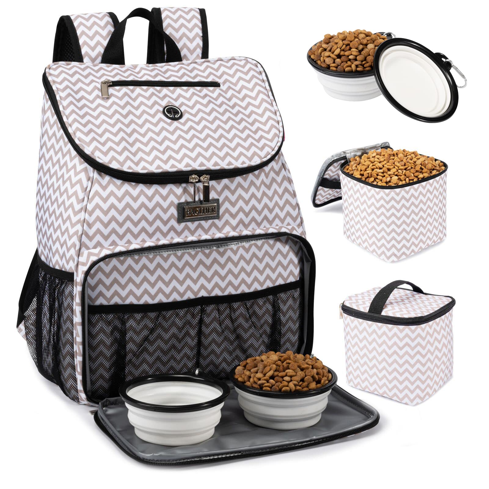 **BAGLHER Airline Approved Dog Travel Backpack - Pet Carrier with 2 Collapsible Bowls & Food Baskets for Small to Medium Dogs - Perfect for Air Travel, Hiking & Outdoor Adventures**