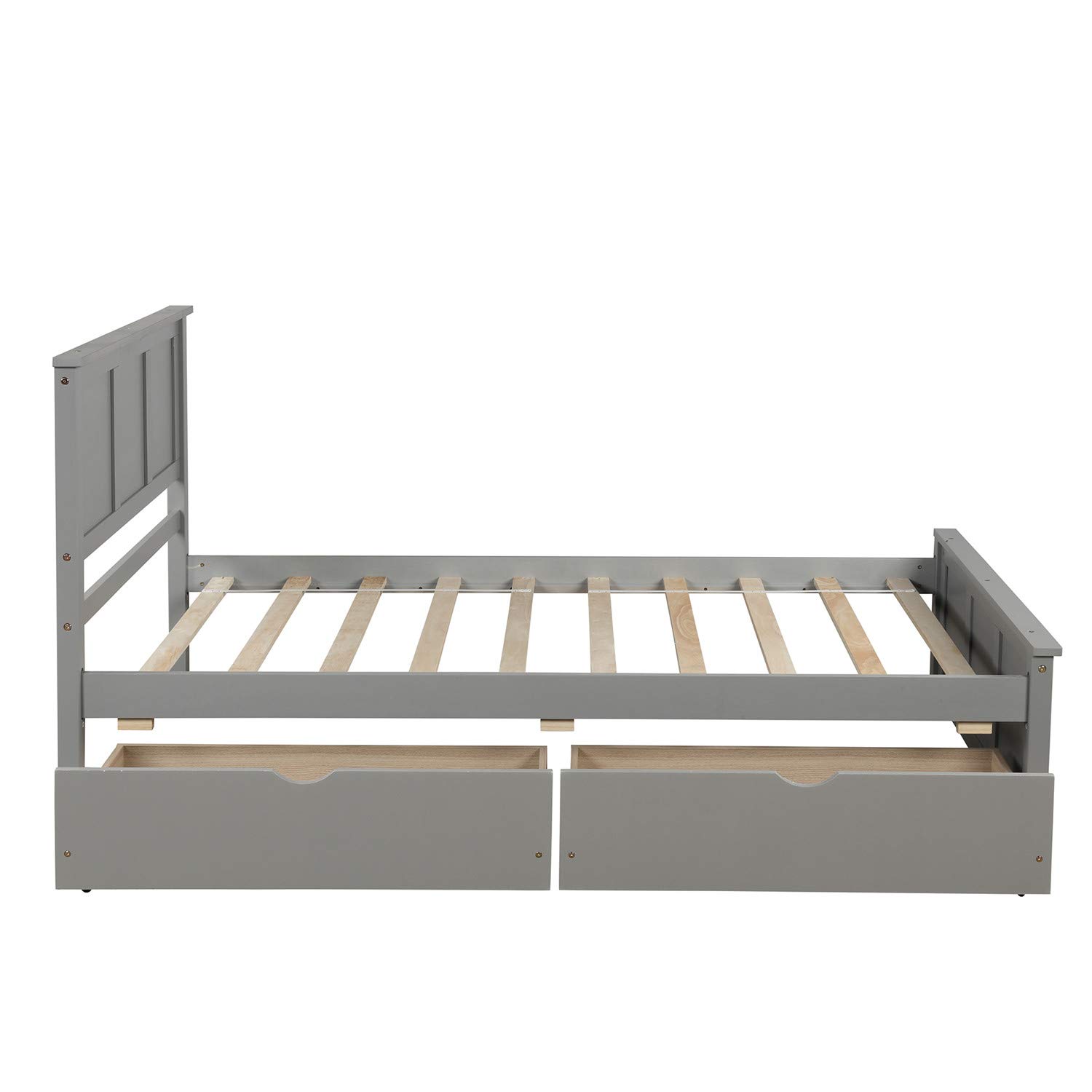 Twin Platform Bed with Storage Drawers - Wooden Bed Frame with Headboard & Footboard - No Box Spring Required - Gray - Perfect for Small Bedrooms & Guest Rooms with Extra Storage Space
