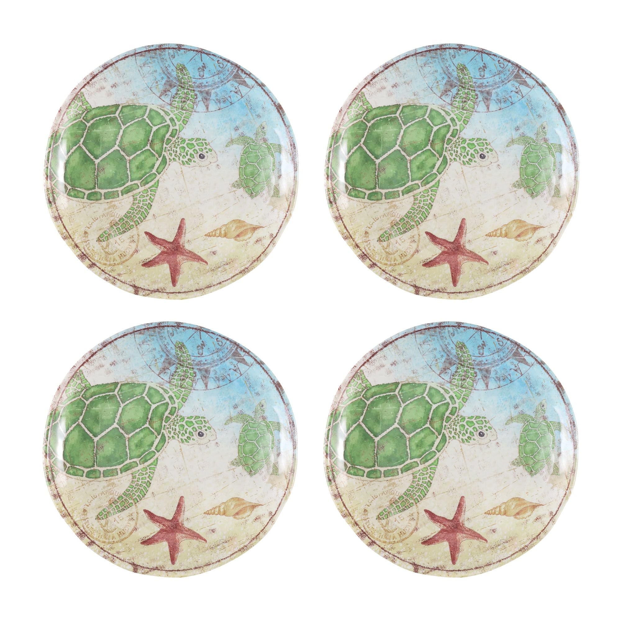 UPware Sea Turtle Melamine Round Dessert Plates - 6 Inch Small Serving Plates for Appetizers, Snacks & Side Dishes - Colorful Set of 4 - Perfect for Beach Parties, Picnics & Outdoor Dining