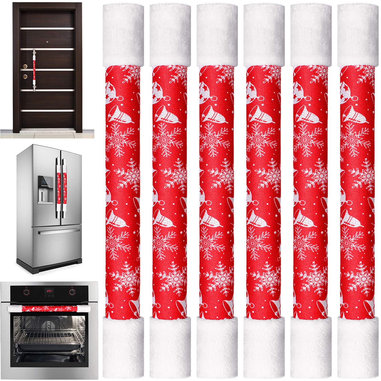 6-Piece Christmas Refrigerator Handle Covers - Santa Belt Plush Decor for Fridge, Microwave & Dishwasher - Festive Kitchen Appliance Protectors for Holiday Home Decor